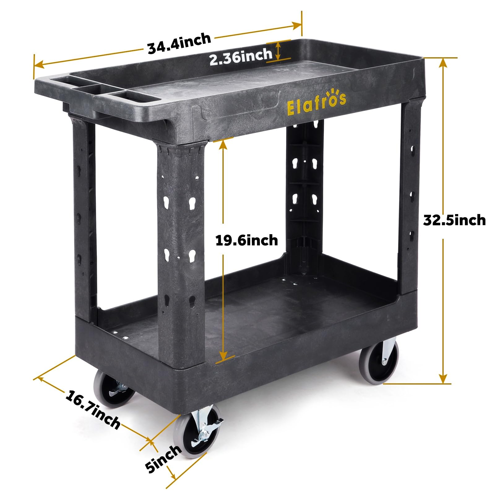 ELAFROS 3 Shelf Heavy Duty Utility Cart, 34" X 17" X 38.5", Rolling Work Cart With 4 - View #10
