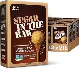 Sugar In The Raw, Granulated Turbinado Cane Sugar, 2 LB Box, 12 Pack | Pure, All-Natural Turbinado Sugar, Non-GMO Project Verified, Kosher, Vegan and Gluten Free