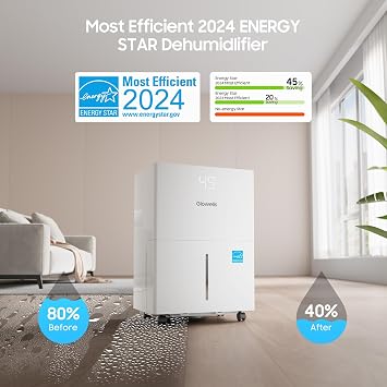 Glowells 6500 Sq.ft Energy Star Dehumidifier for Home Basement, 120 Pints Large Room Dehumidifier with Drain Hose & Water Tank 0.58 Gal, Dehumidifiers with Smart Humidity Control, Auto Defrost