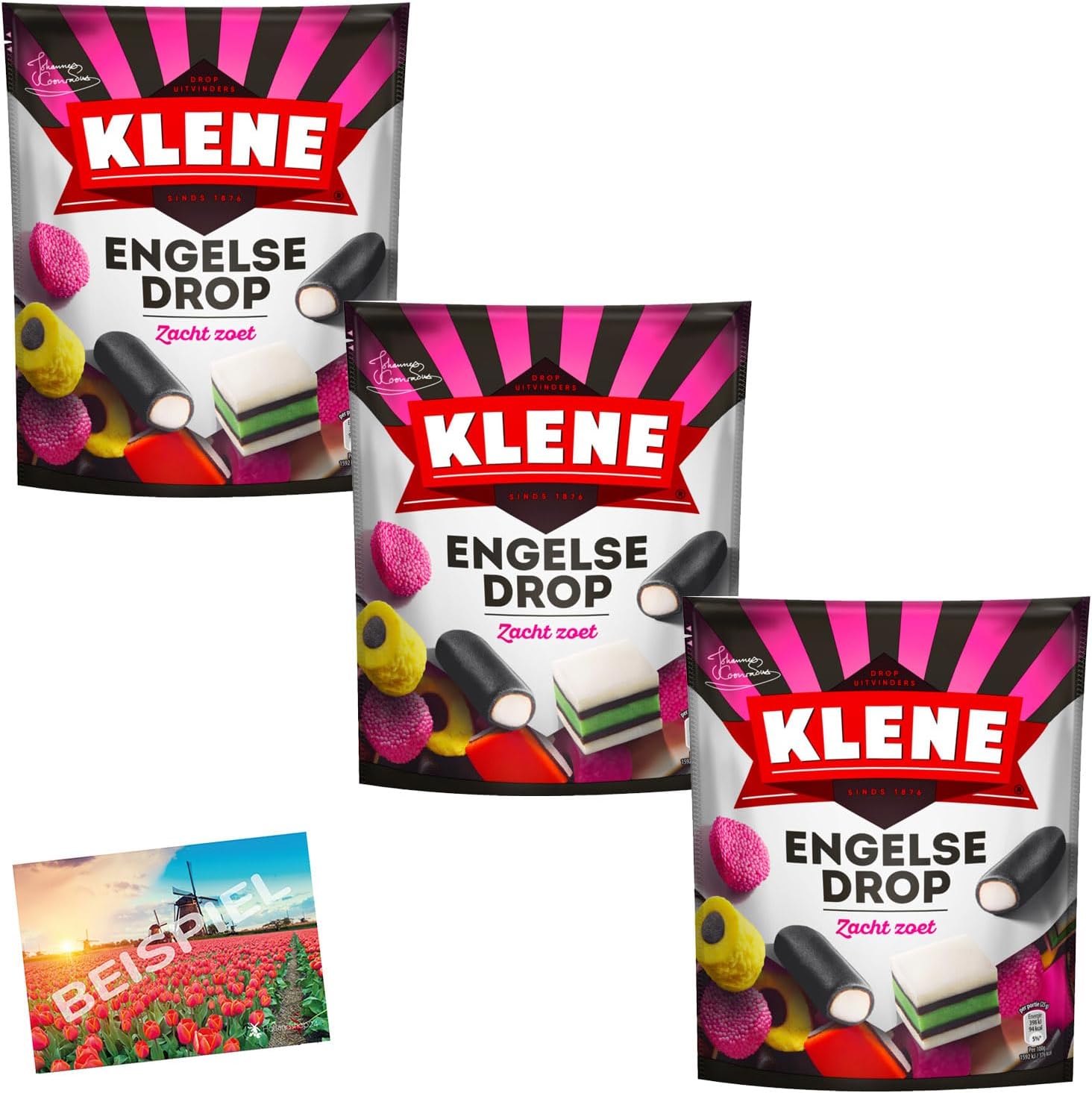 HOLLAND-BOX BY VRIENS 3 x Klene Engelse Drop 270 g I English Licorice Mix from Holland I Soft, Sweet Licorice Mix from Holland I Sweet Licorice from the Netherlands I Sweets I Drop I Licrorice I