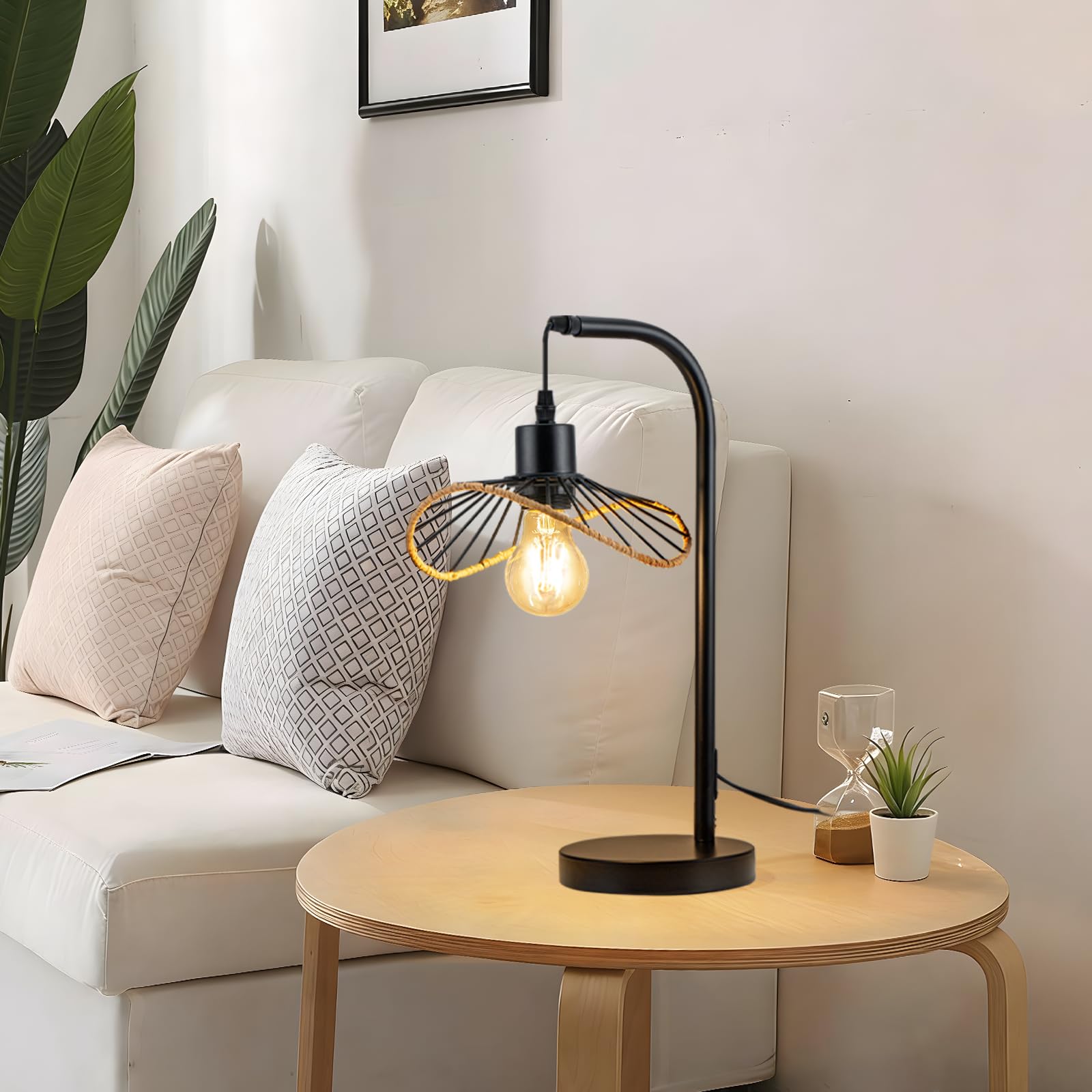 Tischlampe Schwarz Nachttischlampe Vintage 2er | Nachtlampe mit Kabel Tischleuchte E27 Schlafzimmer Schreibtischlampe Retro Leselampe Metall Tisch für Wohnzimmer