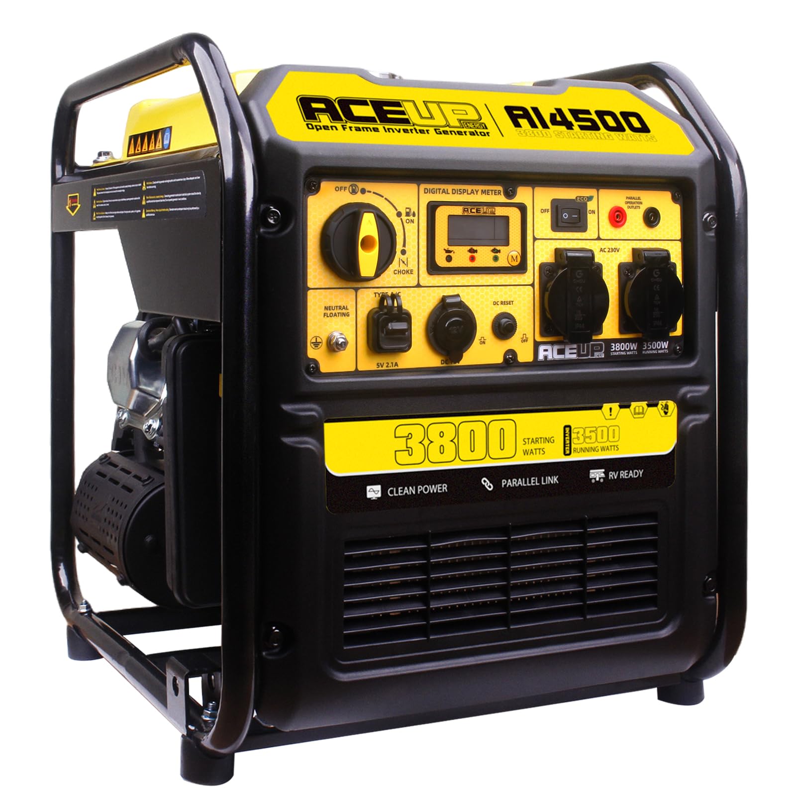 Aceup Energy Inwerterowy Agregat Prądotwórczy 3800W – Czysta Sinusoida, Silnik 4-Suwowy OHV, Wyświetlacz LCD, Tryb Eco, Generator Prądu na Benzynę do Domu, na Budowę i Kemping