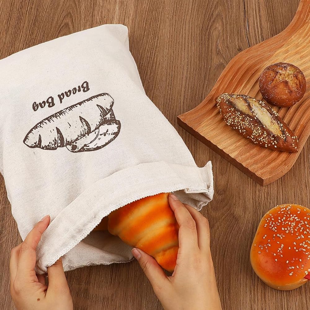 Sac à Pain Tissu Réutilisable 44 x 29 cm avec Cordon de Serrage pour Cuisine, Pain, Fruits et Légumes