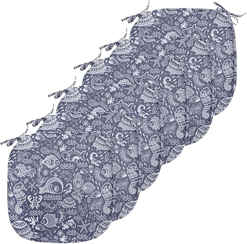 Vista 344 de Lunarable Orient - Cojín de asiento para silla, curlicues florales orientales con elementos artísticos venecianos, hojas de follaje, damasco a