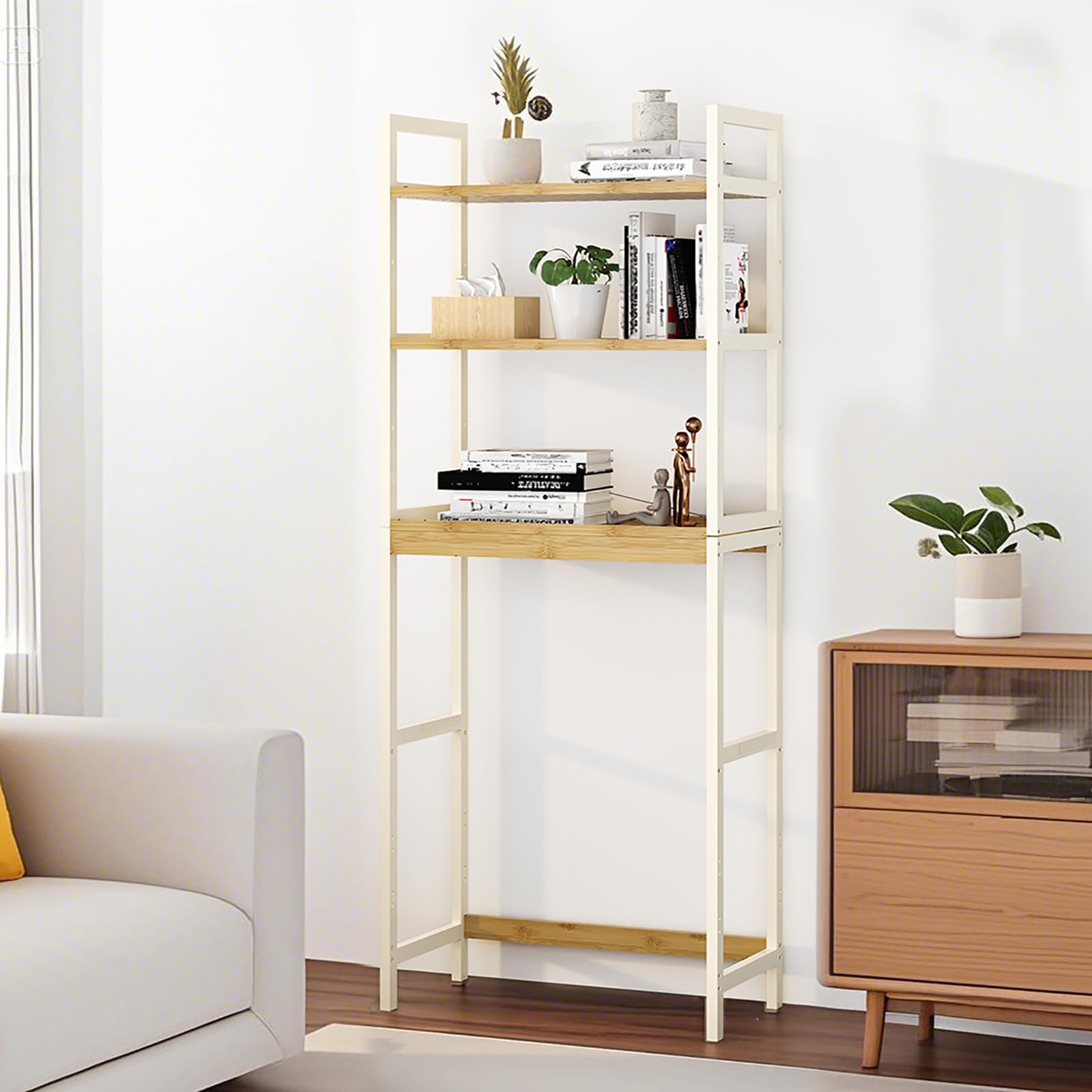 Étagère Machine à Laver, Meuble Lave Linge, Meuble Machine à Laver en Bambou avec 3 étagères, Etagere de Rangement pour Salle de Bain, Cuisine, Salon