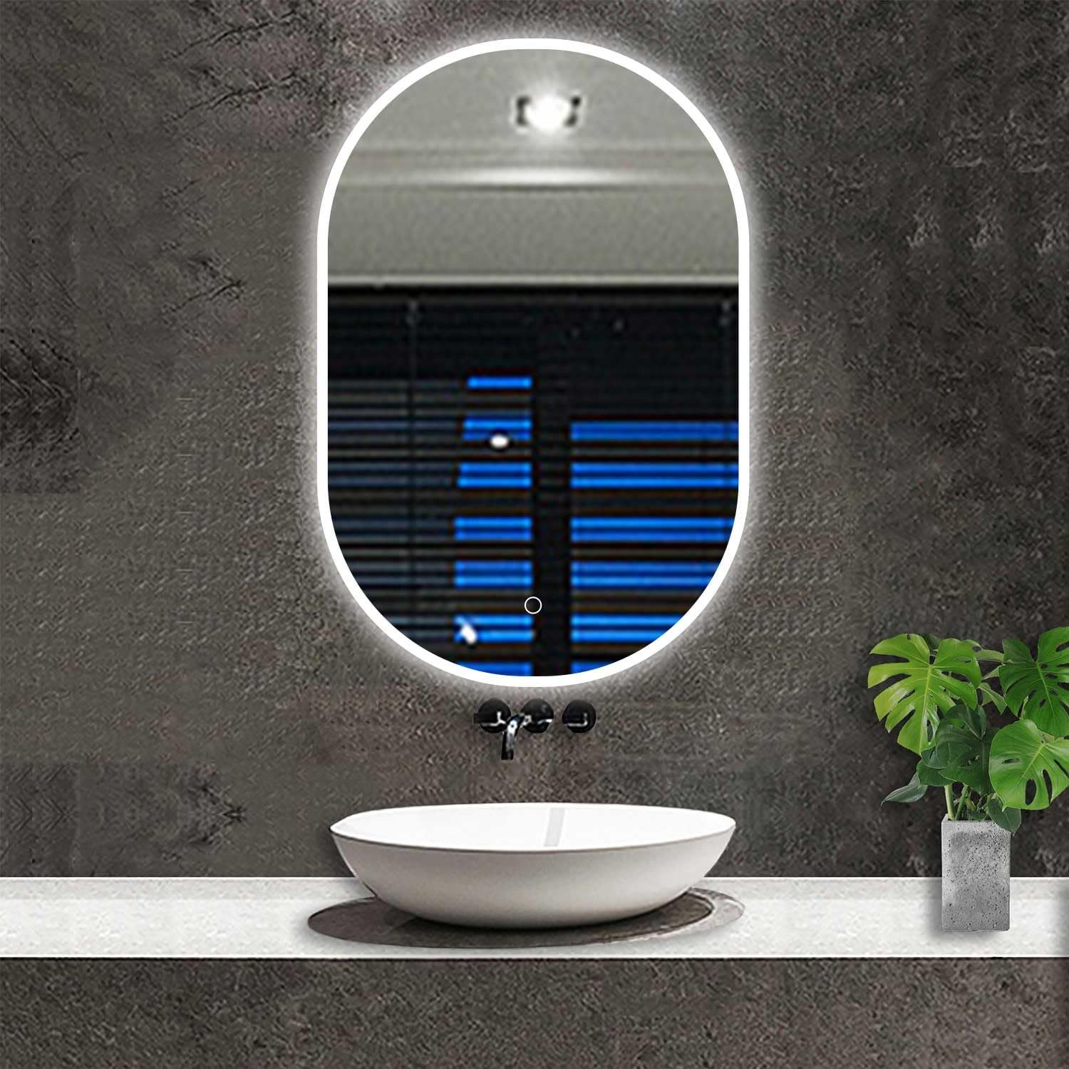 Acezanble 700 x 500mm Oval LED Illuminated Bathroom Mirror with Light Sensor + Demister + 3 Color Dimmable