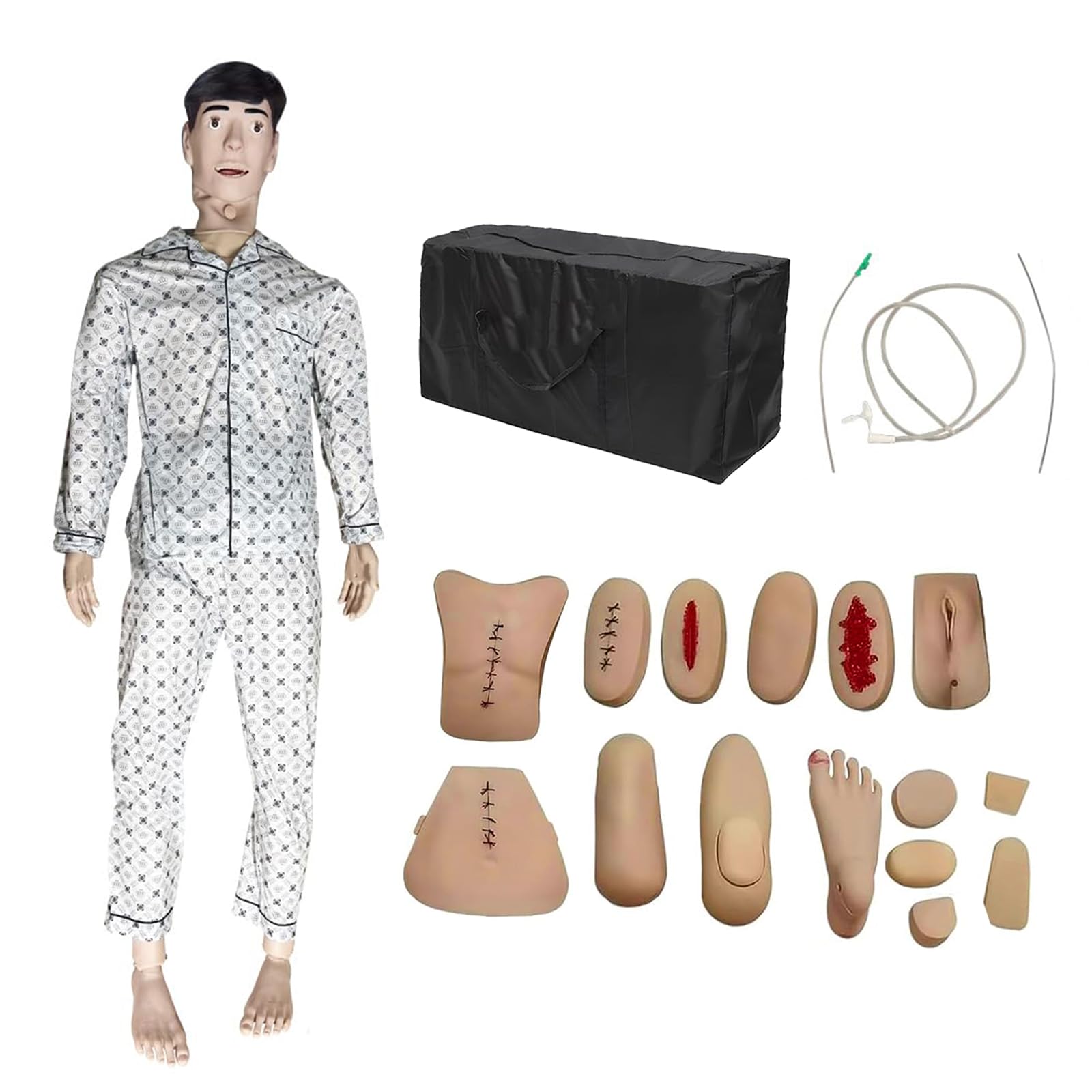 Ganzkörper Pflegepuppe mit austauschbaren Wundmodulen – Lebensgroßes Pflegesimulationsmodell für CPR, Katheterisierung, Injektion und Pflegeübungen – 5.5ft mit Tragetasche