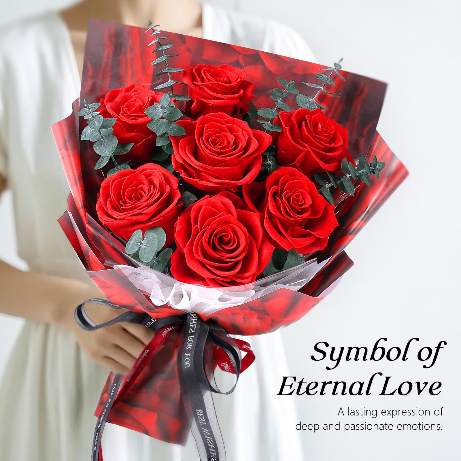 Bouquet di 7 Rose Rosse con Vaso, Rosa Stabilizzata, Fiori Eterni Conservati, Regali per Donna, Mamma, Moglie, Fidanzata, per Compleanno, Anniversario, San Valentino, Festa della Mamma