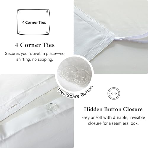 Miniatura 6 de Simple&Opulence Juego de funda de edredón 100 % algodón bohemio copetudo, tamaño Queen, funda de edredón bordada con textura blanca con 2 fundas de