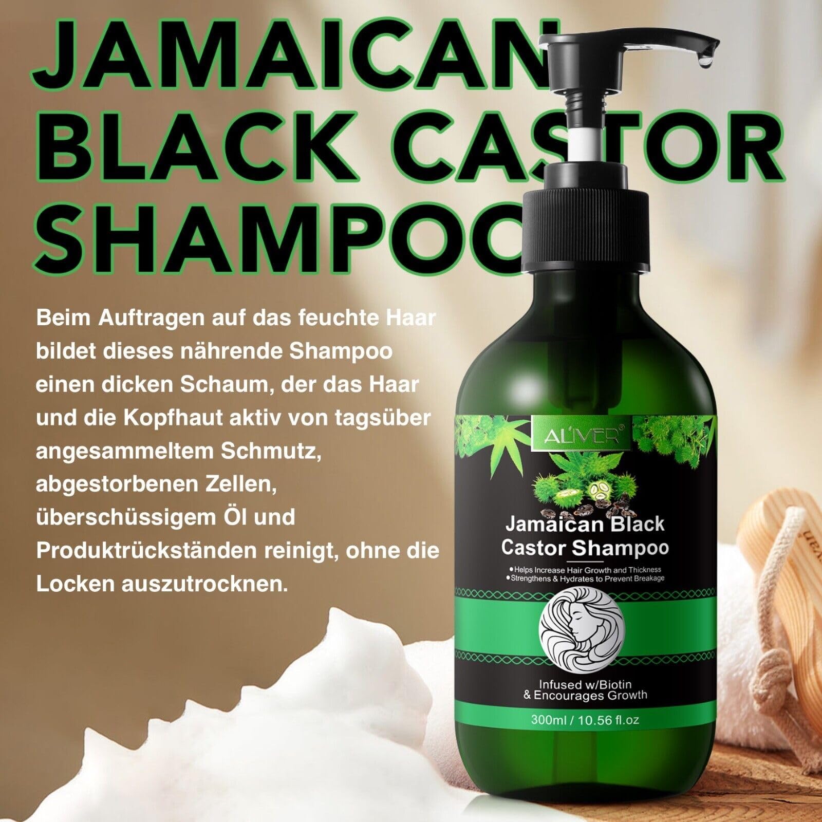 P-Beauty champú de aceite de ricino con biotina 3x300ml para el crecimiento del cabello, cuidado natural del cabello y del cuero cabelludo | champú contra la caída y rotura del cabello