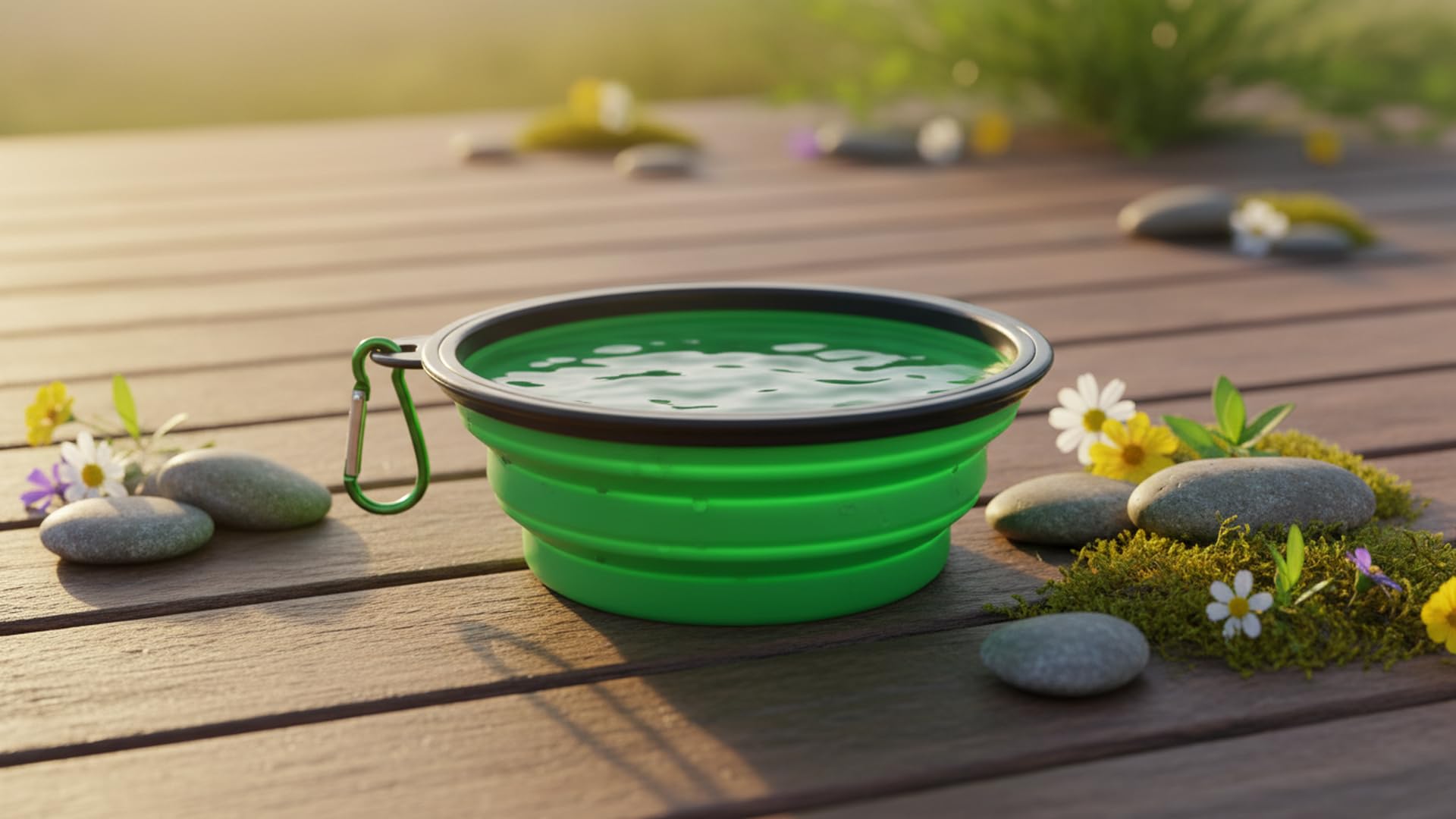 Silikon Faltbarer Haustierfutter Wasser-Futterspender Faltbarer Reisenapf für Hund und Katze, Outdoor Tragbar (Grün)