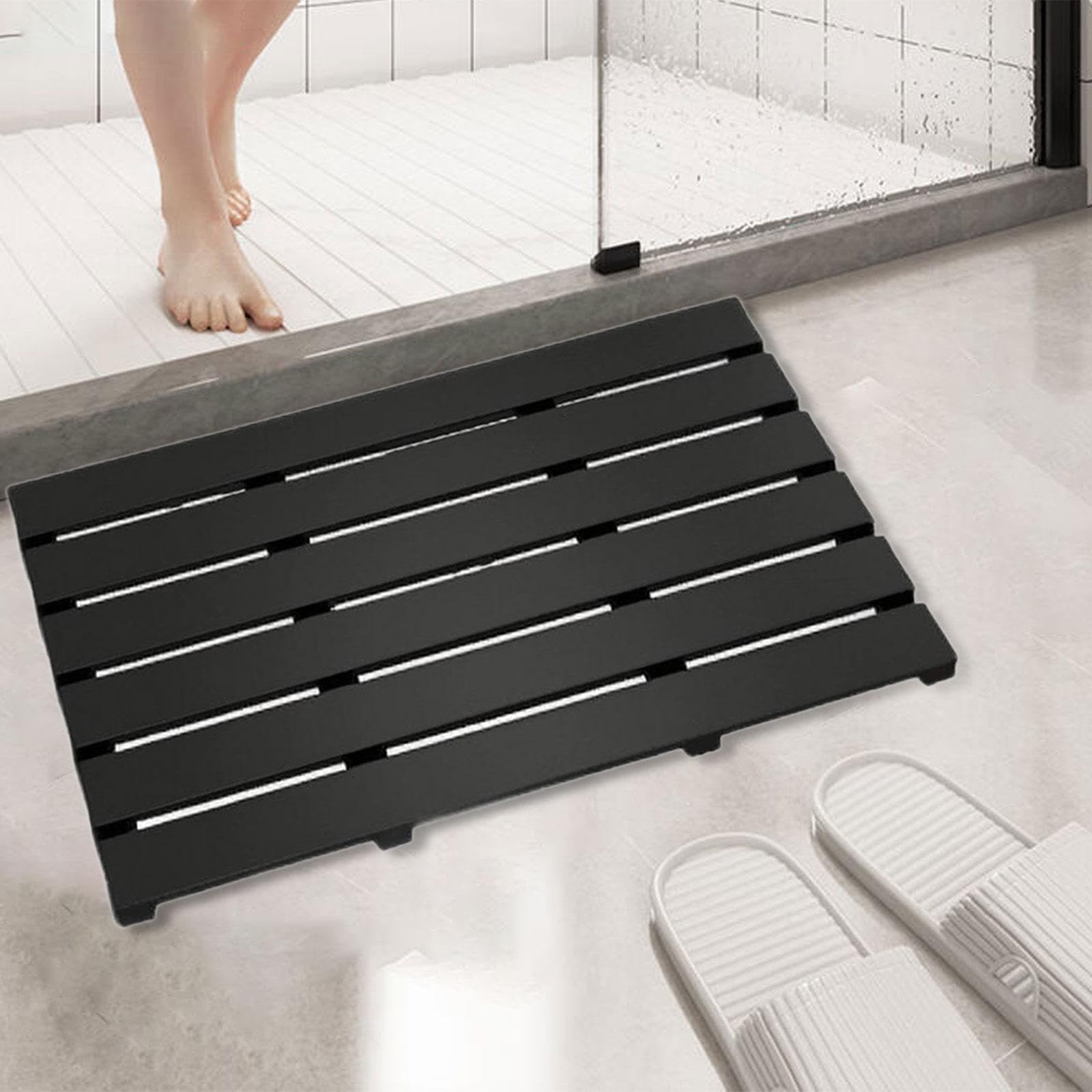 Milageto Alfombra de baño de bambú, Impermeable, de Secado rápido, para el Lavabo, lavandería o el recibidor, Negro