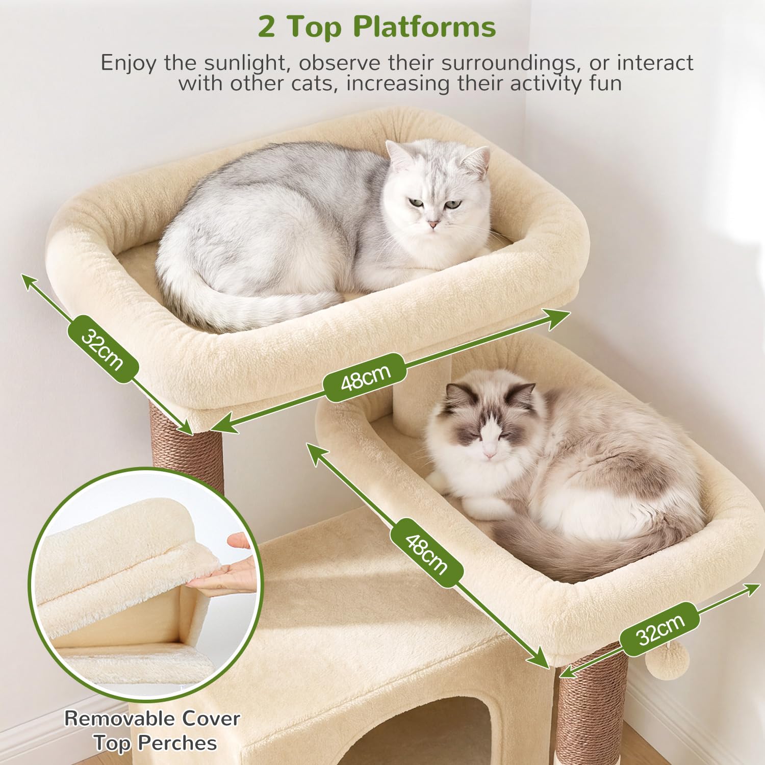 Globlazer Árbol Rascador Beige XXL Estable 190 cm para Grande Gatos F74C | Diseño estable y antivuelco, 2 Tabla Rascar Sisal, manual ilustrado.Árbol Rascador para Grande Gato Adulto Gatos Más de 7 kg.
