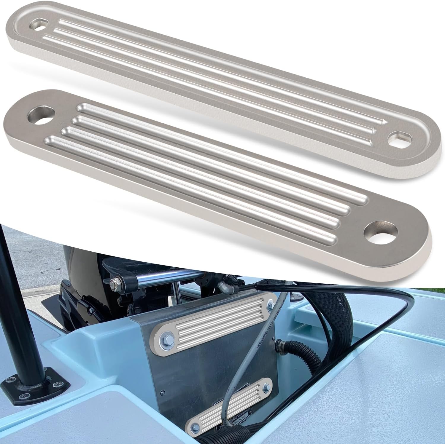 Camoo TSP-1 & TSP-2DP Transom Support Plate Kit for Top Bolt Holes Standard and Lower Bolt Holes Standard (12" x 2" & 15" X 2"), 3/8" Thickness Cast Aluminum, 2 Pack