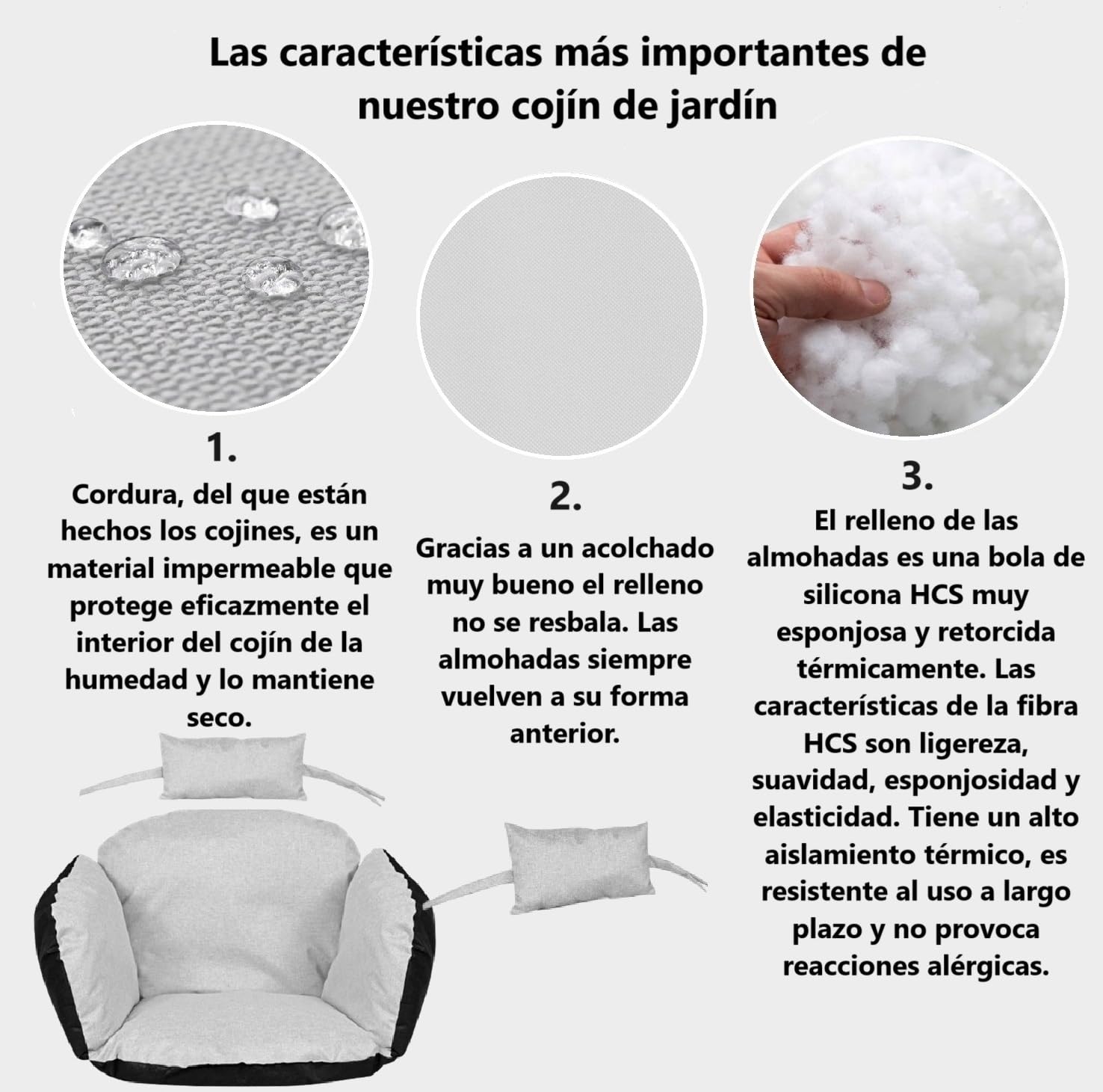 Almohadilla de Asiento para sillón Colgante con Respaldo reposacabezas Columpio para Colgar fácil de Limpiar Impermeable