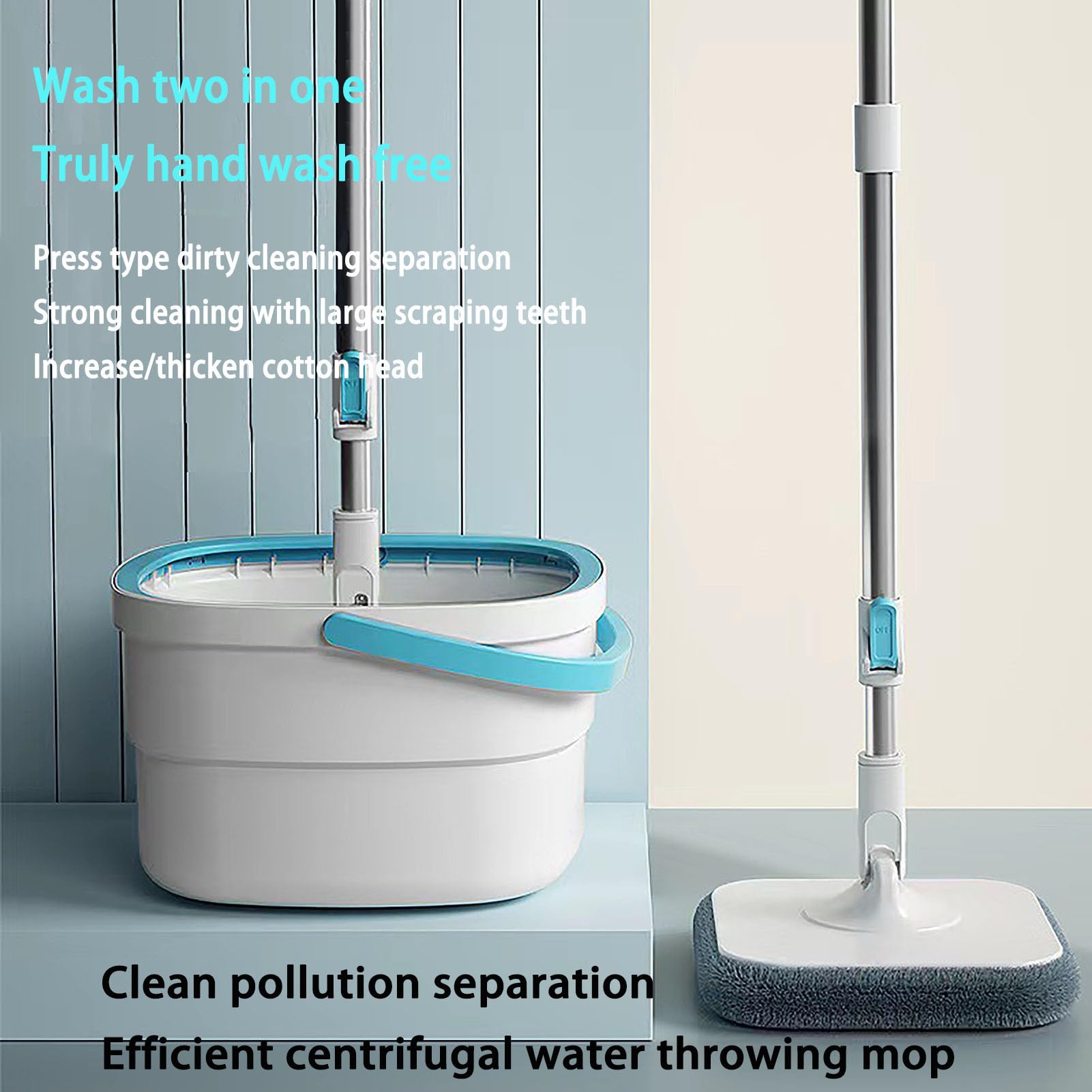 Recambio Fregona con Cubo Escurridor, Fregona Autoescurrible con Función de Separación de Agua Sucia, Fregona Microfibra Rotación con Mango Retráctil, para Limpiar Paredes de Suelo,Six Cloths