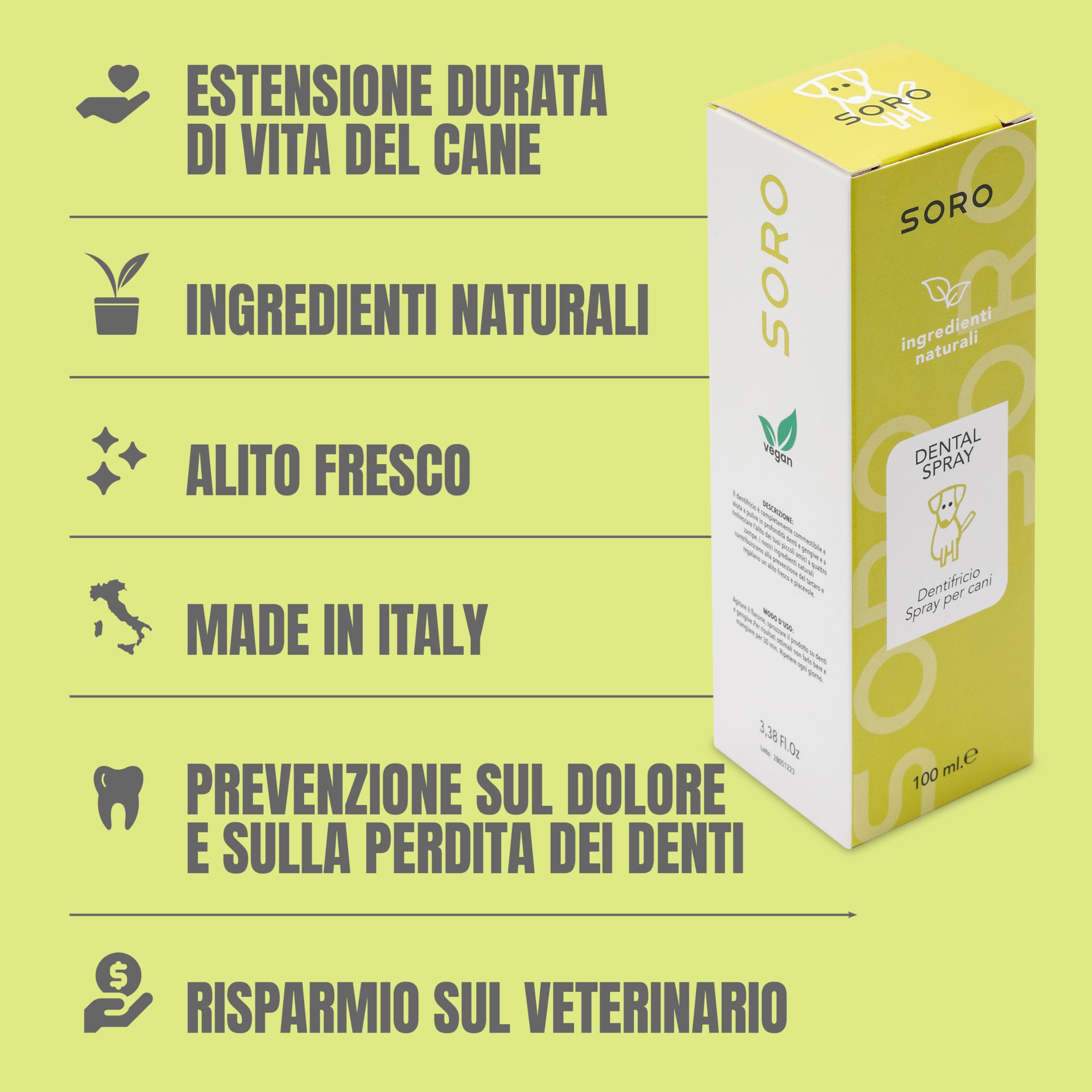 Soro Dentifricio Spray per Cani 100ml Pulizia Denti Alito Cattivo