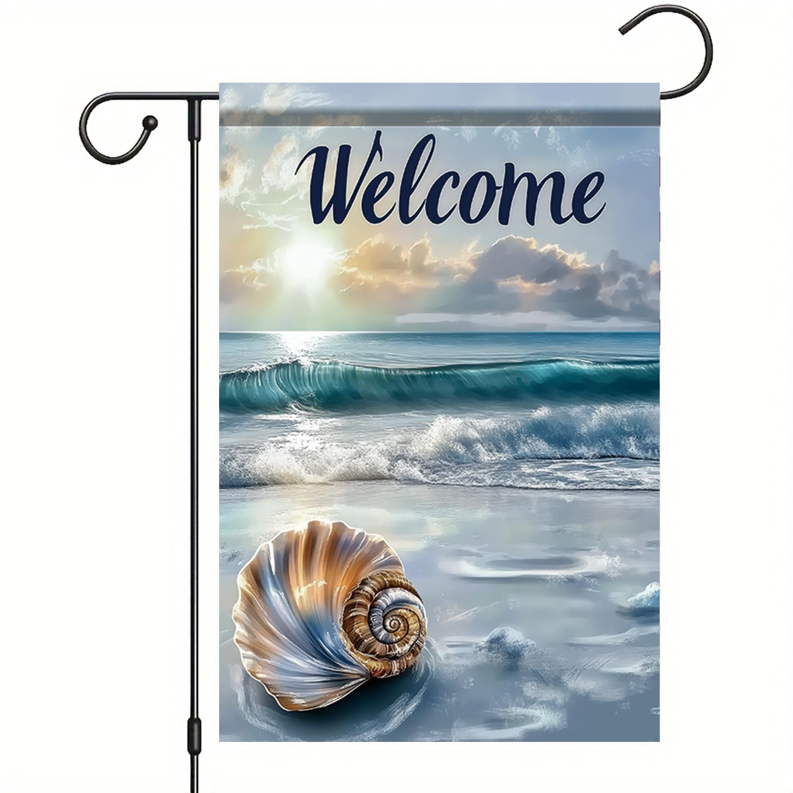 Starlit Patio Spring Summer Coastal Welcome Garden Flag 12x18 Inch Double-Sided Beach Ocean Wave Yard Banner Outdoor Nautical Porch Décor Seashell