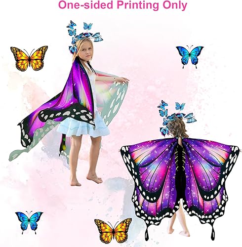 Miniatura 5 de Alas de mariposa para niñas, disfraz de mariposa para fiesta de Halloween, alas de hadas con máscara y diadema