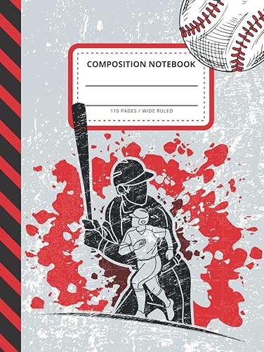 Composition Notebook: Wide Ruled Paper / Hardcover Large Writing Journal for Homework - Notes - Doodles - Homeschool / Baseball Softball Player - Red ... Art / Back to School for Boys Kids Children