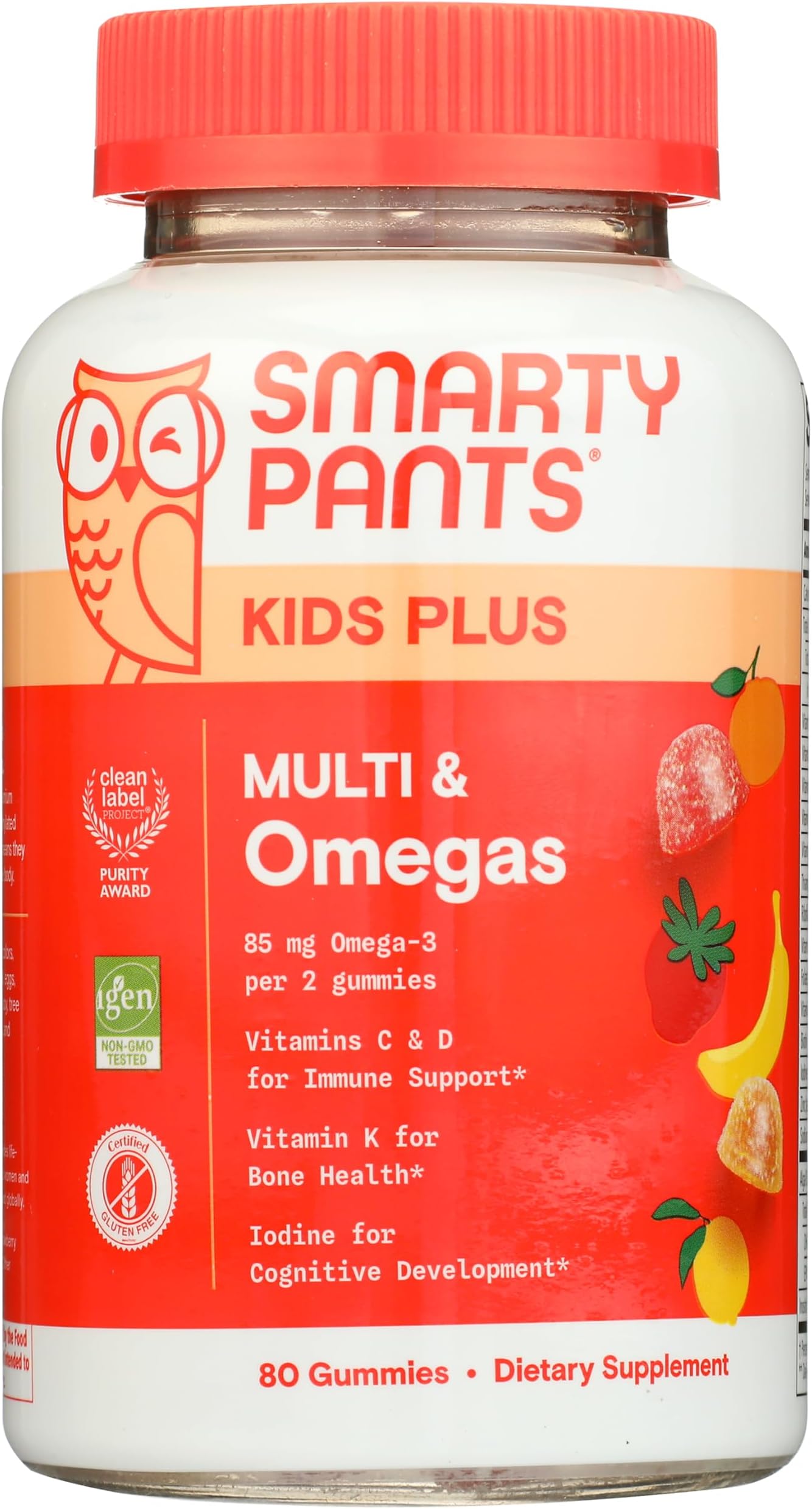 SmartyPants Kids Multivitamin Gummies, Omega 3 (DHA/EPA), Vitamins D3, C, B12, B6, Vitamin A, K & Zinc, Gluten Free, Three Fruit Flavors, 80 Count (40 Day Supply)