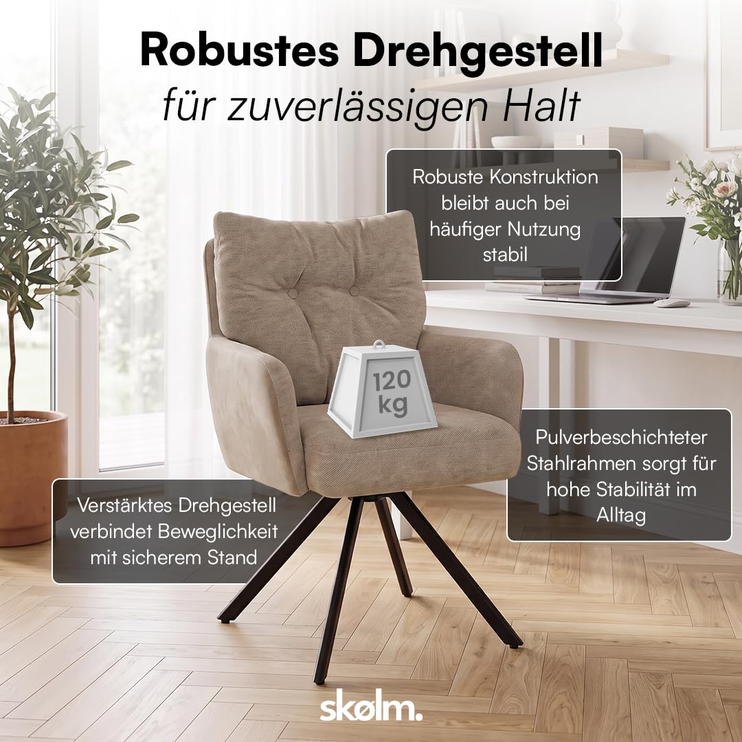 skølm Arvakr Esszimmerstühle drehbar 2er Set, Linen/Velvet Hellbraun
