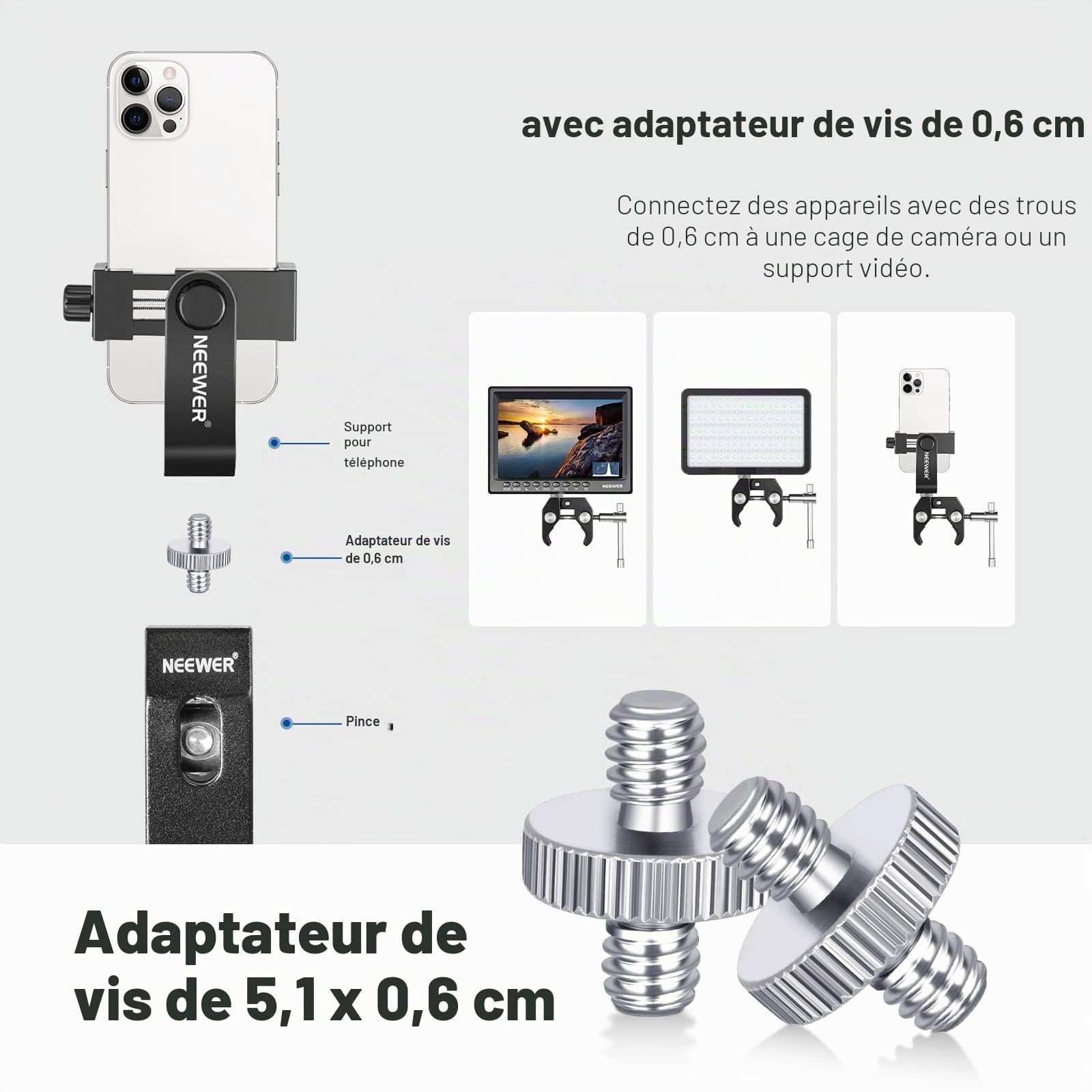 NEEWER 8 PCs Adaptateur de Montage de Chaussure Chaude, y Compris Triple Cold Shoe Mount, Adaptateur à vis 1/4", Support de Flash et Couvercle de Sabot pour Caméra de DSLR,lumière LED, Microphone,etc