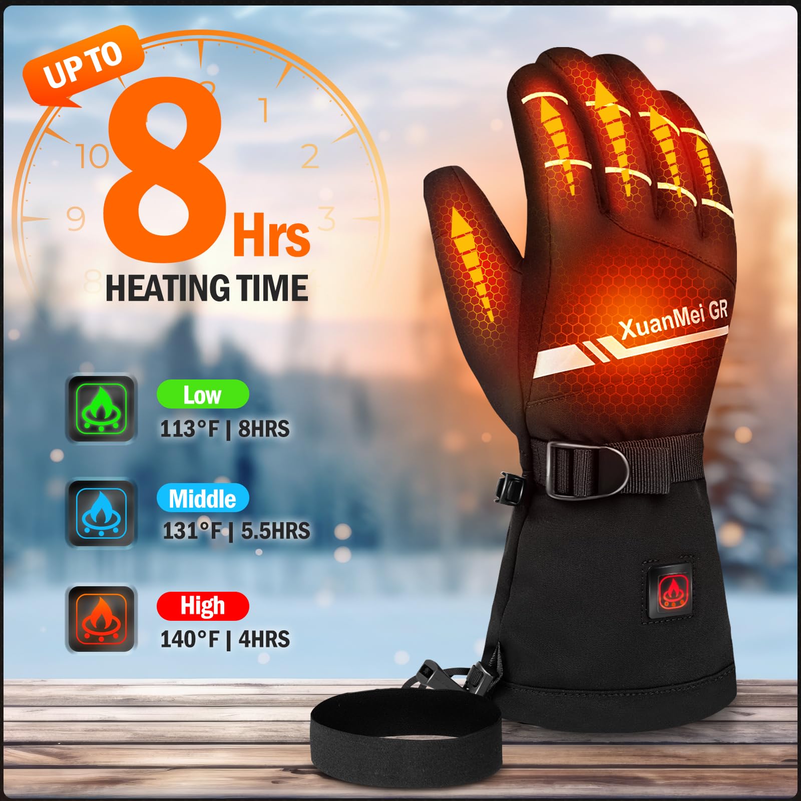 Electric Heated Gloves, Men/Women Heated Gloves Rechargeable Battery, Waterproof Heated Motorcycle Gloves for Winter Outdoor SKI Snowboard