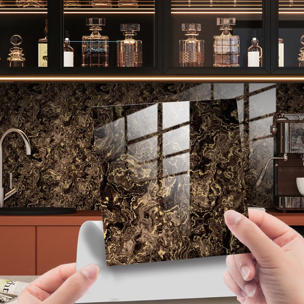 LMYSXAOZ 20 PCS Self Adhesive Wall Tiles, Peel and Stick DIY Floor Marble Pattern Tiles (Golden Marble,20x20cm)
