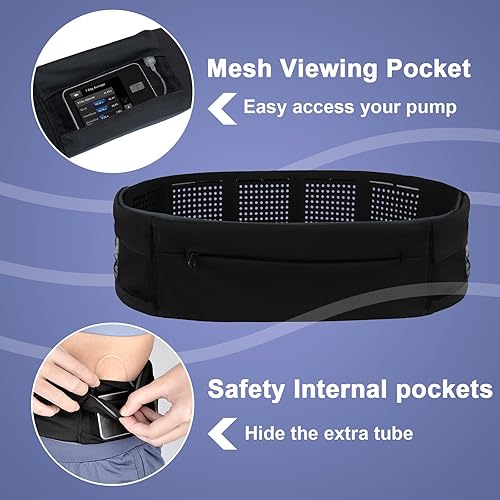 Miniatura 4 de Cinturón de bomba de insulina con bolsas de malla de fácil visión, soporte de bomba de insulina transpirable con banda de cintura ajustable, sin
