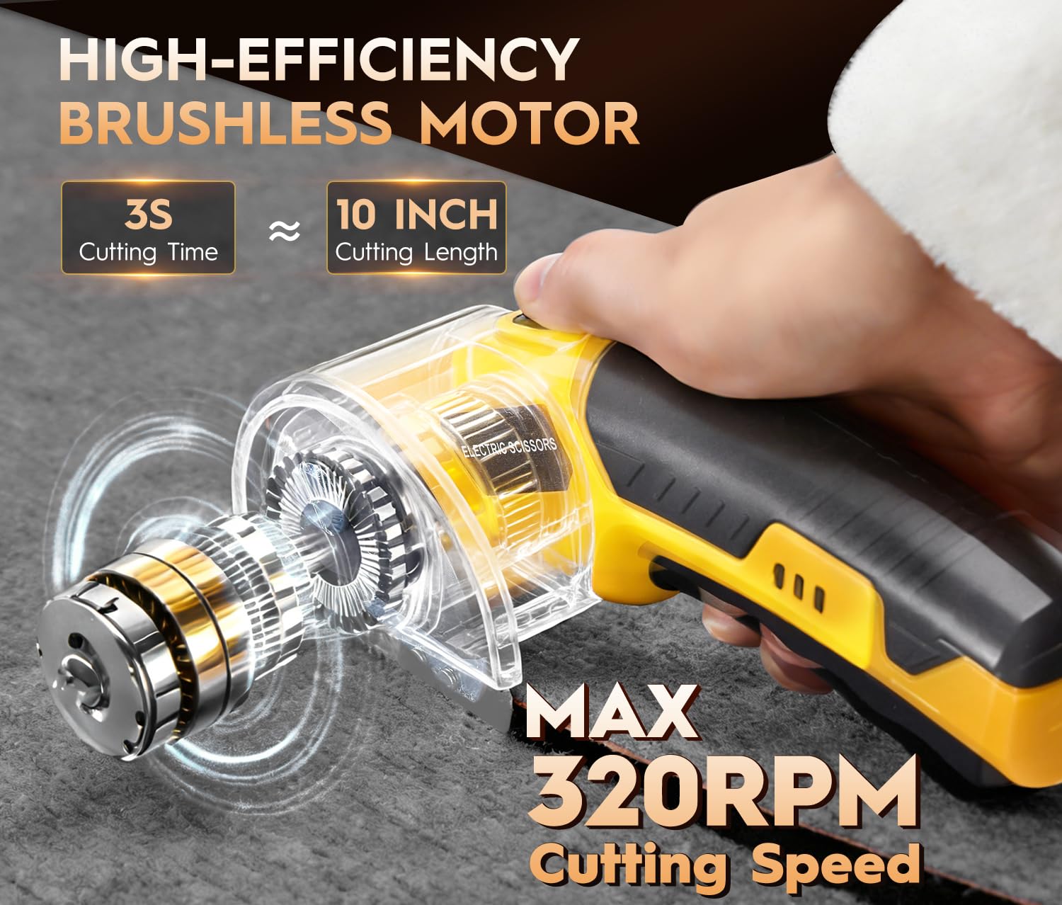 Taglierina Elettrica Forbici Elettriche Senza Fili con LED, 3.6V Taglio Rotante Cartone Cutter con 2 Testina, Taglierino Elettrico per Tessuti, Cartone, Tessuti, Pelle, Tappeti e Plastica(Giallo)