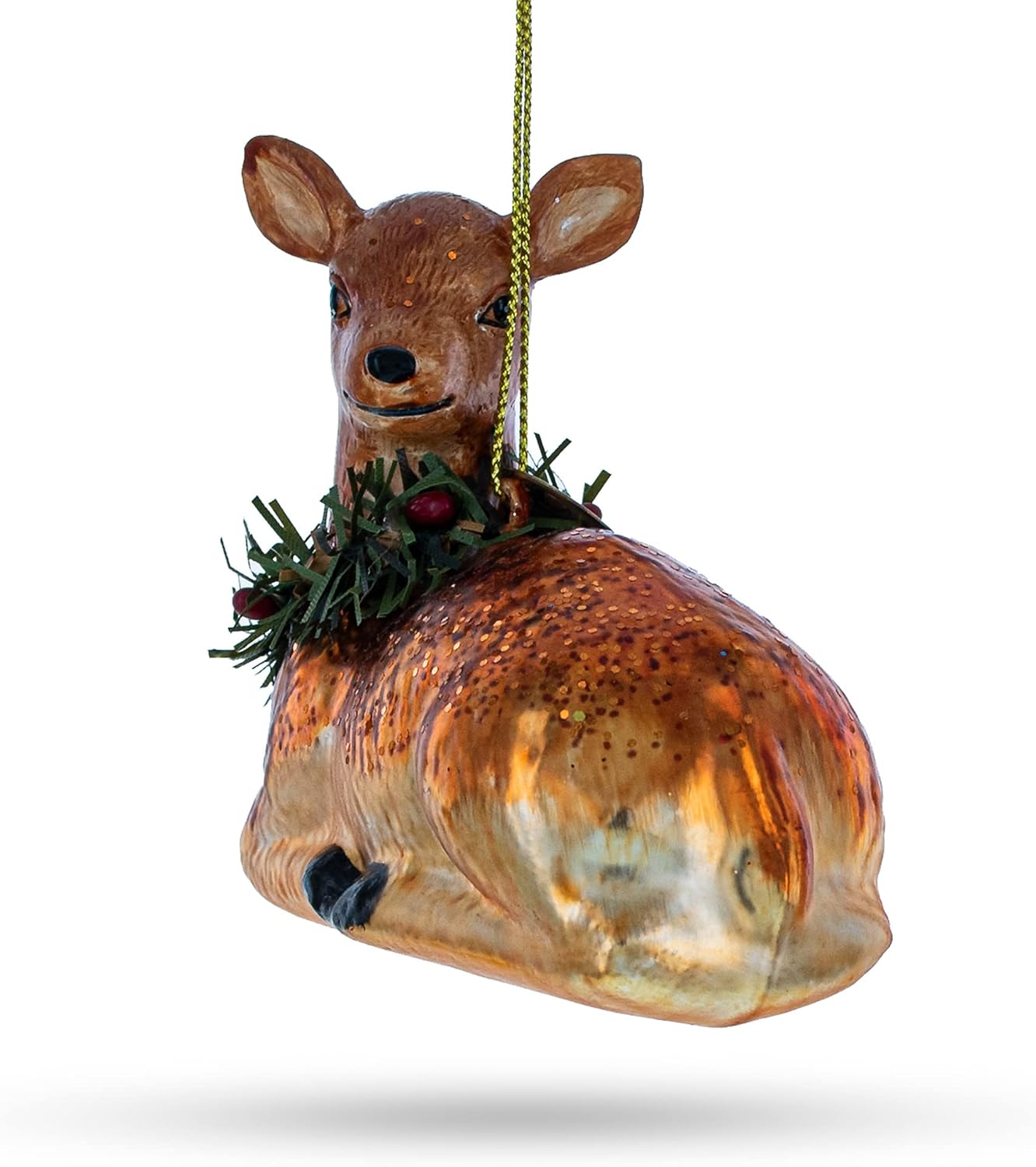Deer with Wreath Glass Christmas Ornament - Image 7