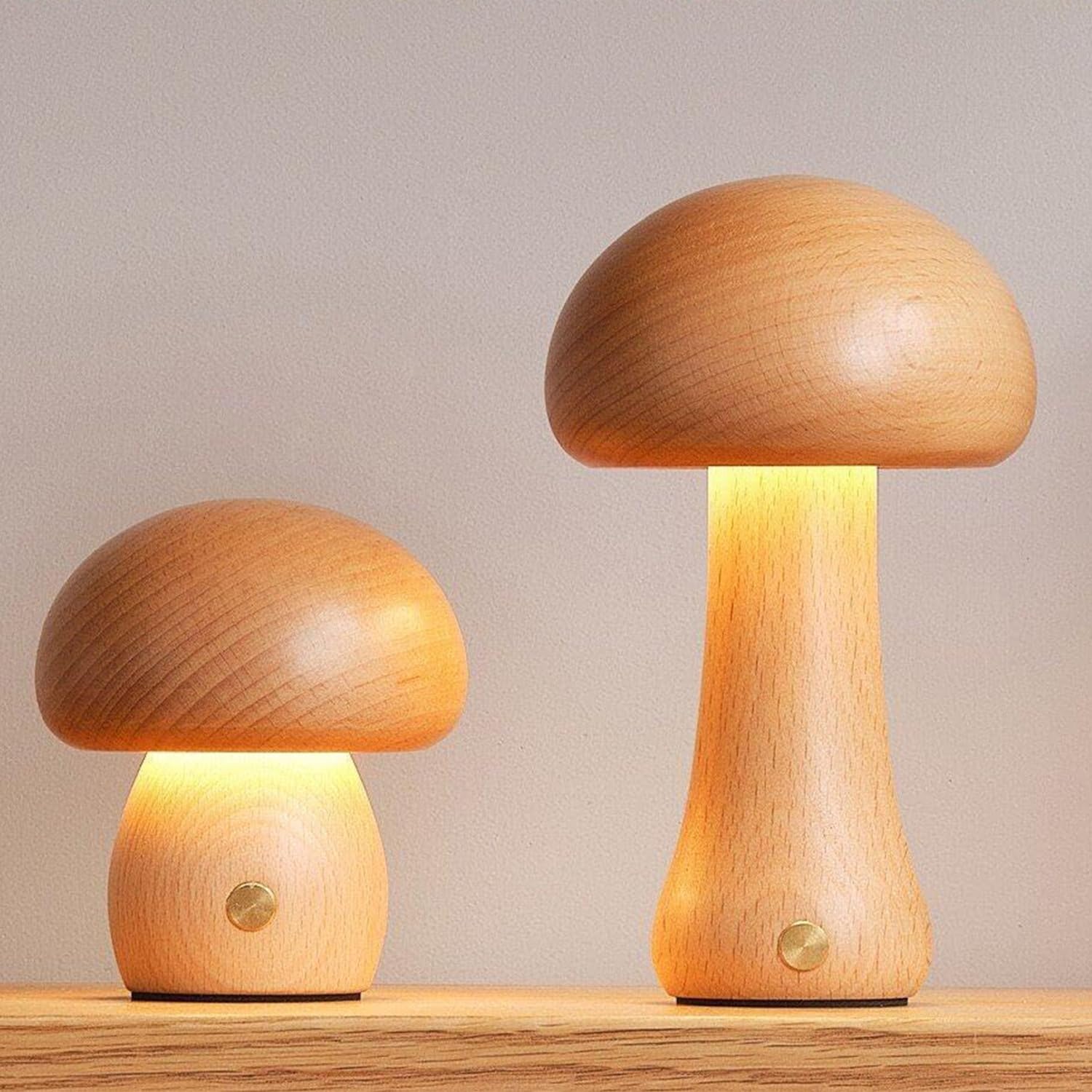 Urocza mała lampa biurkowa w kształcie grzyba, lampka nocna, drewniana lampa stołowa w stylu vintage, dekoracja grzyba, ładowanie USB, przełącznik dotykowy, regulowana lampka nocna do sypialni,