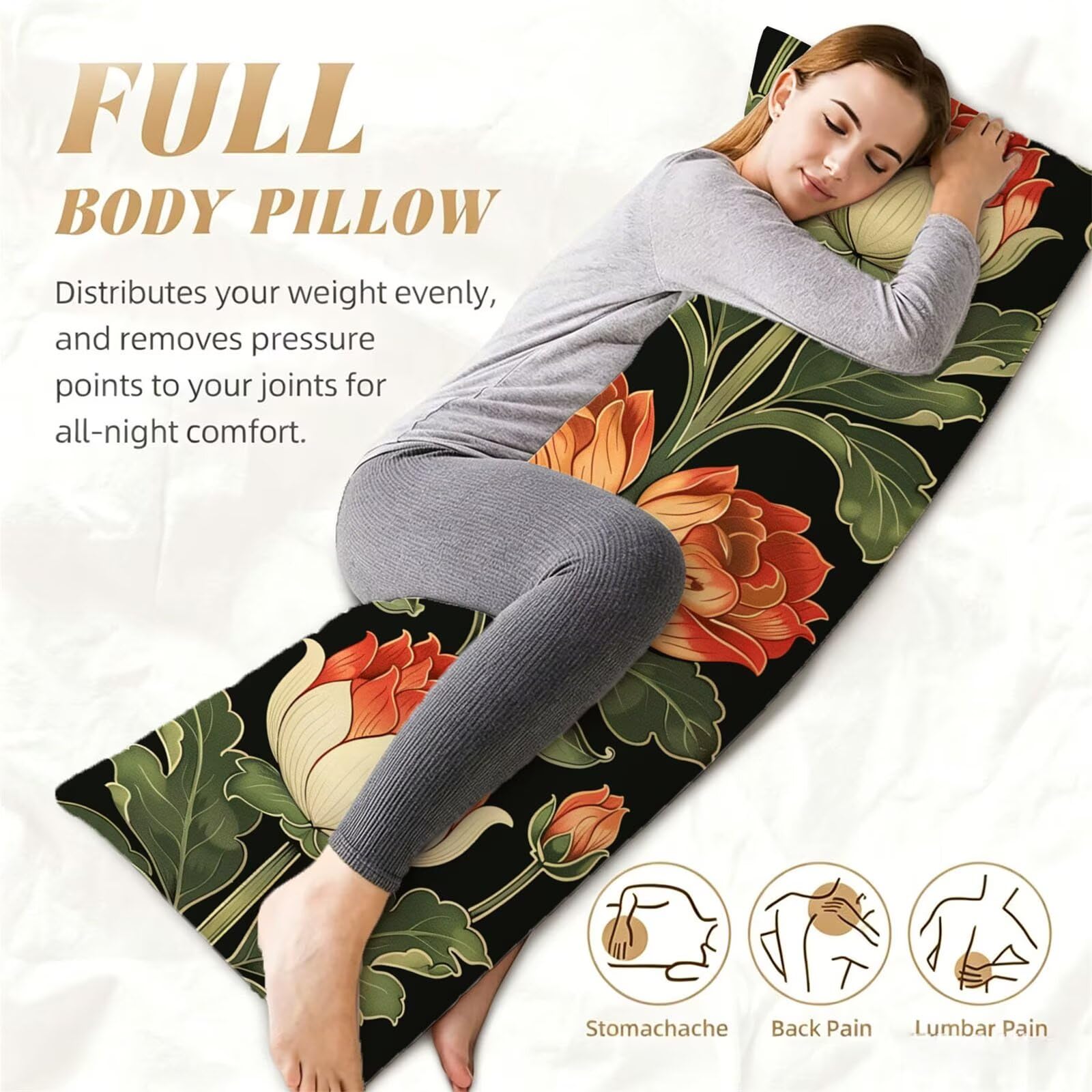 Funda de Almohada 60 x 180 cm Verde Protector Almohada 180 cm con Cremallera Invisible, Lino Durable y Transpirable Pillow Case Largas Rojo Impresión a Doble Cara para Cama, Sofá y Dormitorio dg-624