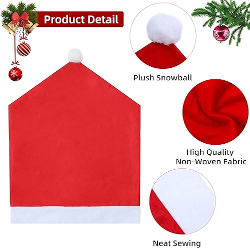 Miniatura 3 de CHOTONIC 4 fundas para sillas de Navidad con sombrero de Papá Noel, no tejidas con sombrero negro, fundas para sillas de comedor de Navidad, fundas