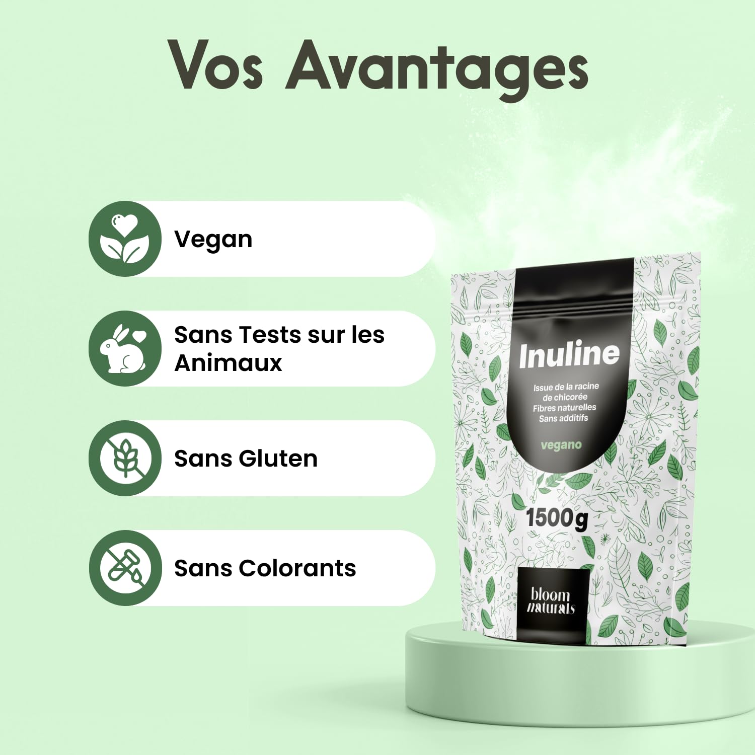 Inuline en Poudre 1500 g (1,5 kg) – Issue de la Racine de Chicorée – Source Naturelle de Fibres – 100% Vegan – Produite en Allemagne – Sans Additifs