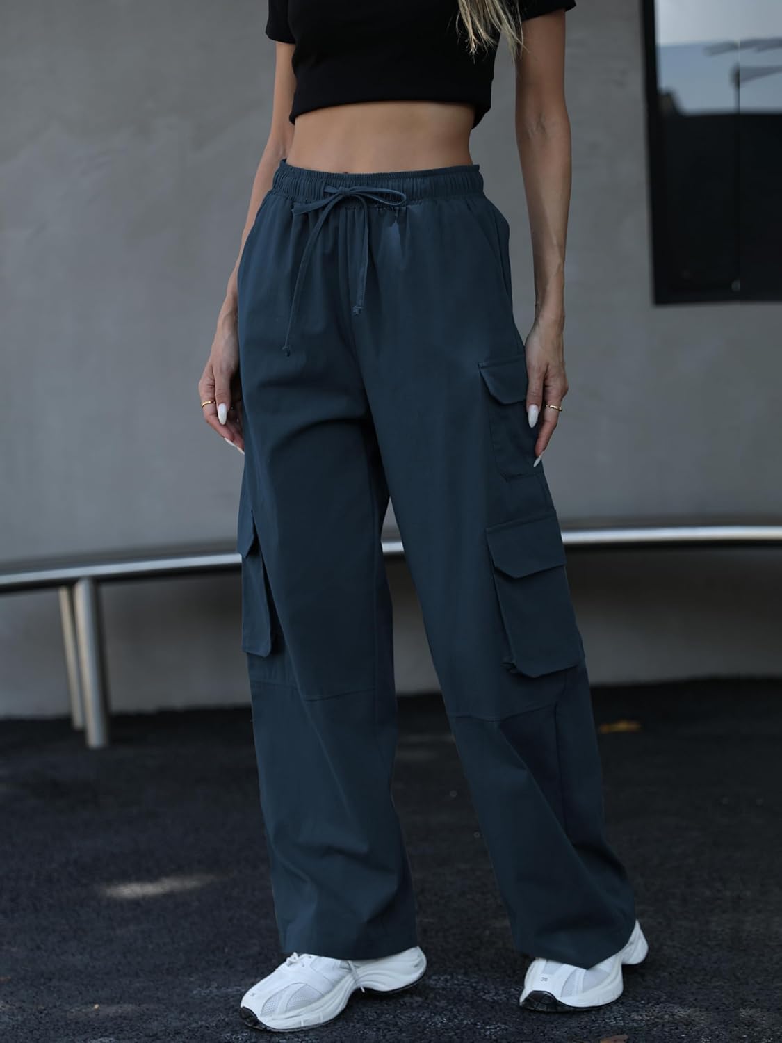 Cargo Pants Women High Waisted Baggy Y2K Straight Leg Pant Streetwear Parachute Pant with 7 Pockets - Image 3