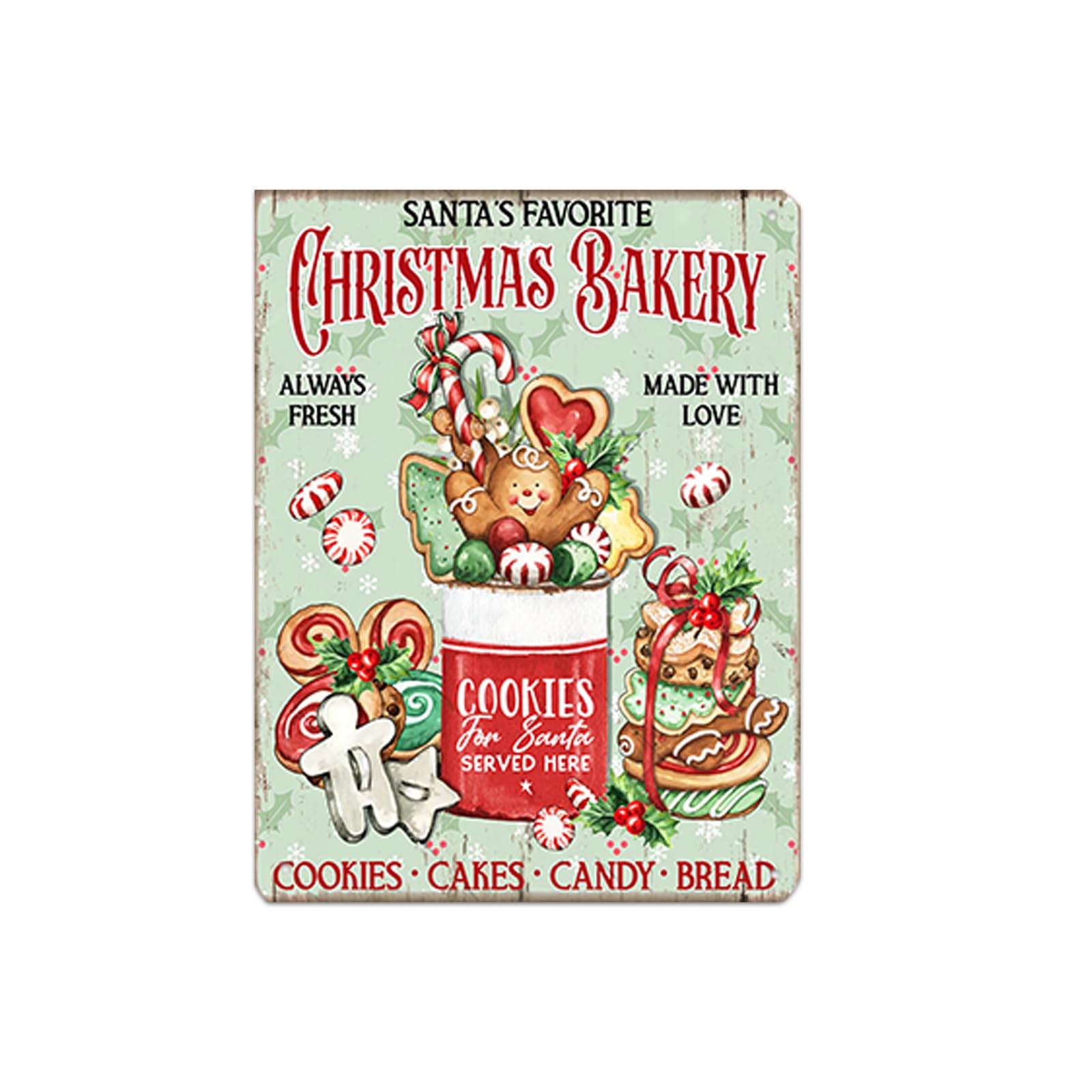 Hyanke Christmas Bakery Gingerbread Sign Santa Cookies Candy Cakes Xmas Cafe bar Home Wall Art Decor Wreath Sign Red Christmas Metal Tin Sign Art Postr Easter 8x11.78 Inch