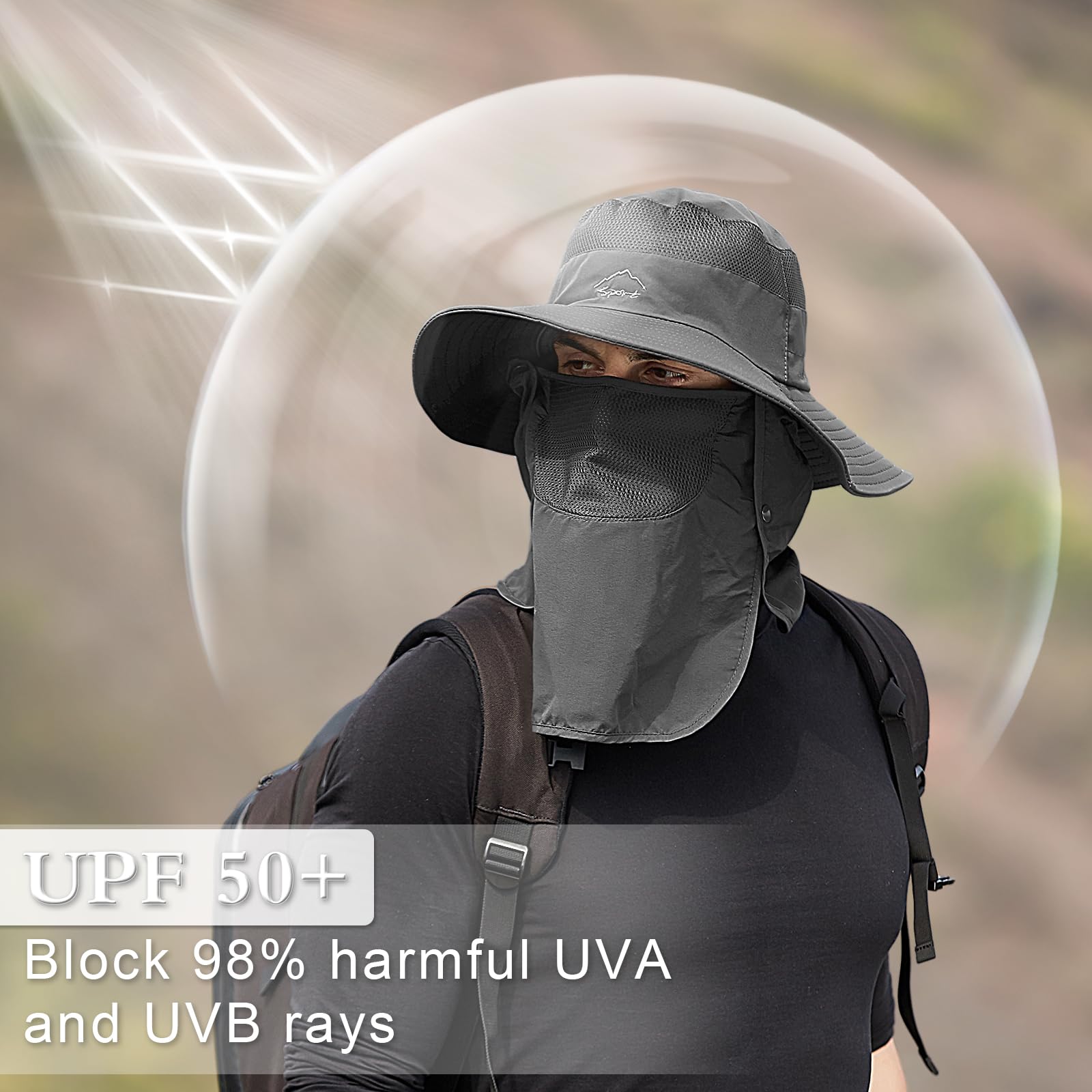 TAGVO Sombreros de Pesca para Hombre Mujer con Cubierta de Cuello Desmontable, Gorros de Pescador con Protección UPF 50+, Sombreros y Gorras de Sol Plegables para Cámping Excursionismo Caminando — view 2