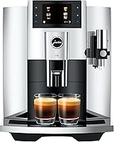 Jura E8 Chrome Super-Automatic Espresso Machine - 17 One-Touch Drinks, P.A.G.2 Grinder, Intuitive Display