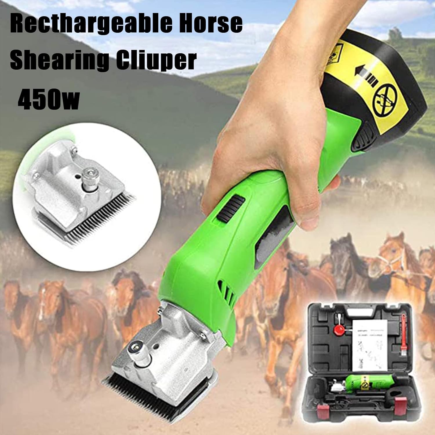 Cordless Rechargeable Professional Equine Trimmer, 450W High Power Heavy Duty Pet Clippers Set, for Horses, Llamas, Cattle, Goats, Alpacas,Red-220V (Green 110V)