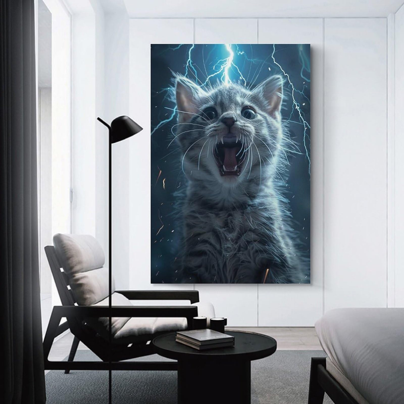 Junmoney Cat Lightning Wall Art Print 20x30inch(50x75cm), for Gallery Wall Layouts in Home Or Office, An Easy Match for Collected Prints