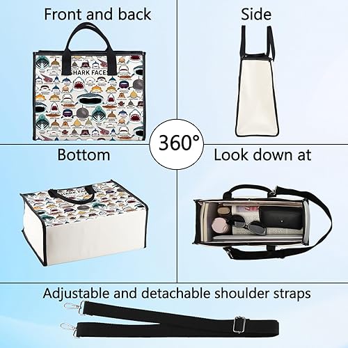 Miniatura 10 de BWWKTOP Bolsa de lona con cara de tiburón, regalos para amantes de los tiburones, bolsas de comestibles reutilizables con diseño de tiburón