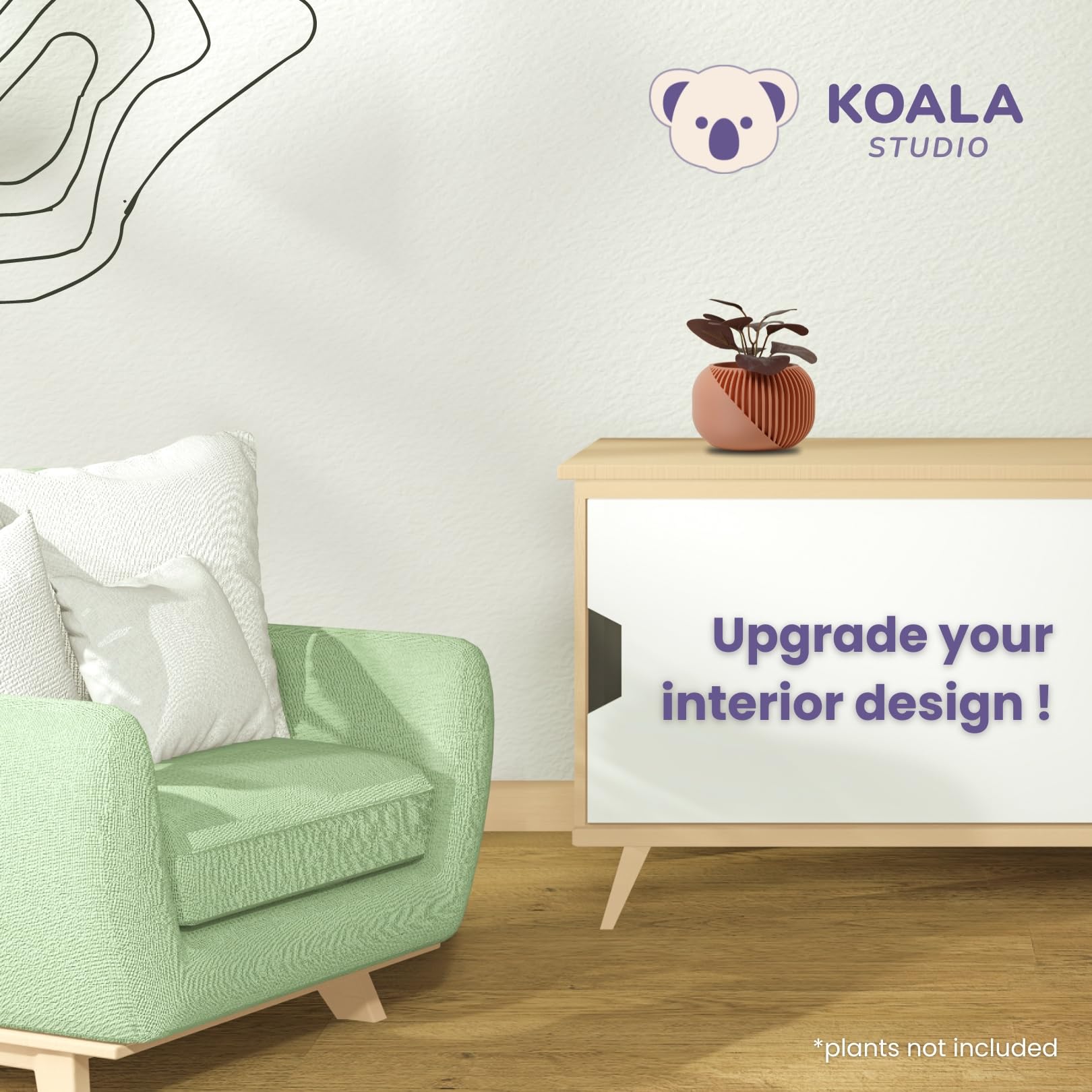 Koala Studio Dualité, Indoor Decorative Pot for Synthetic Plants Succulents & Cacti Design - Image 3