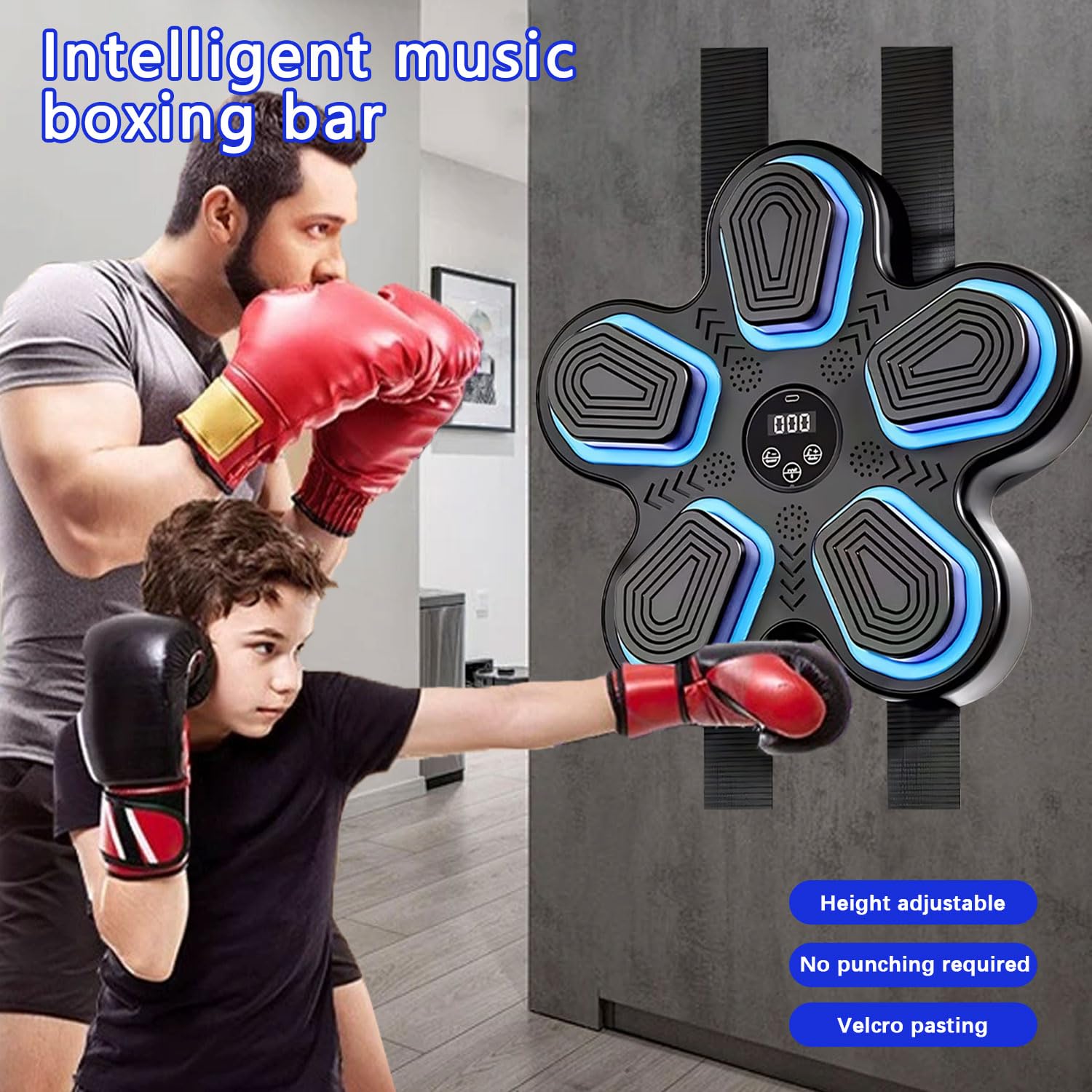 Bemuiz Music Boxing Machine with Boxing Gloves, Smart Boxing Training Machine for Kids, Wall Target Punching Workout for Adults, Reflex Training Suitable for Home Office Gym, Fun Fitness Equipment