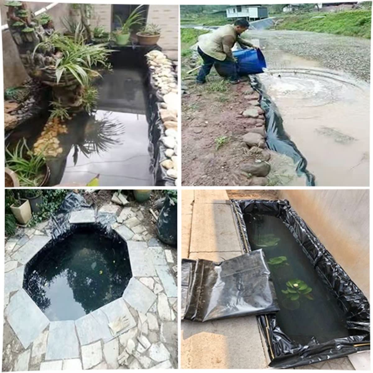 Olivy Película Lona Estanque PVC Resistente Al Desgarro 2x2m 4x5m 5x5m 10x10m 10x12m Revestimiento De Estanque Flexible Membrana Impermeable Plegable para Cascada, Agua, Jardín, Paisajismo