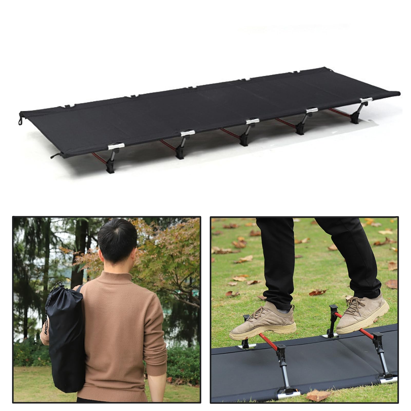 Catre de camping ligera de aleación de aluminio, catres plegables para adultos, bolsa de transporte portátil, soporta 150 kg, cama de camping portátil para adultos, para camping, senderismo,