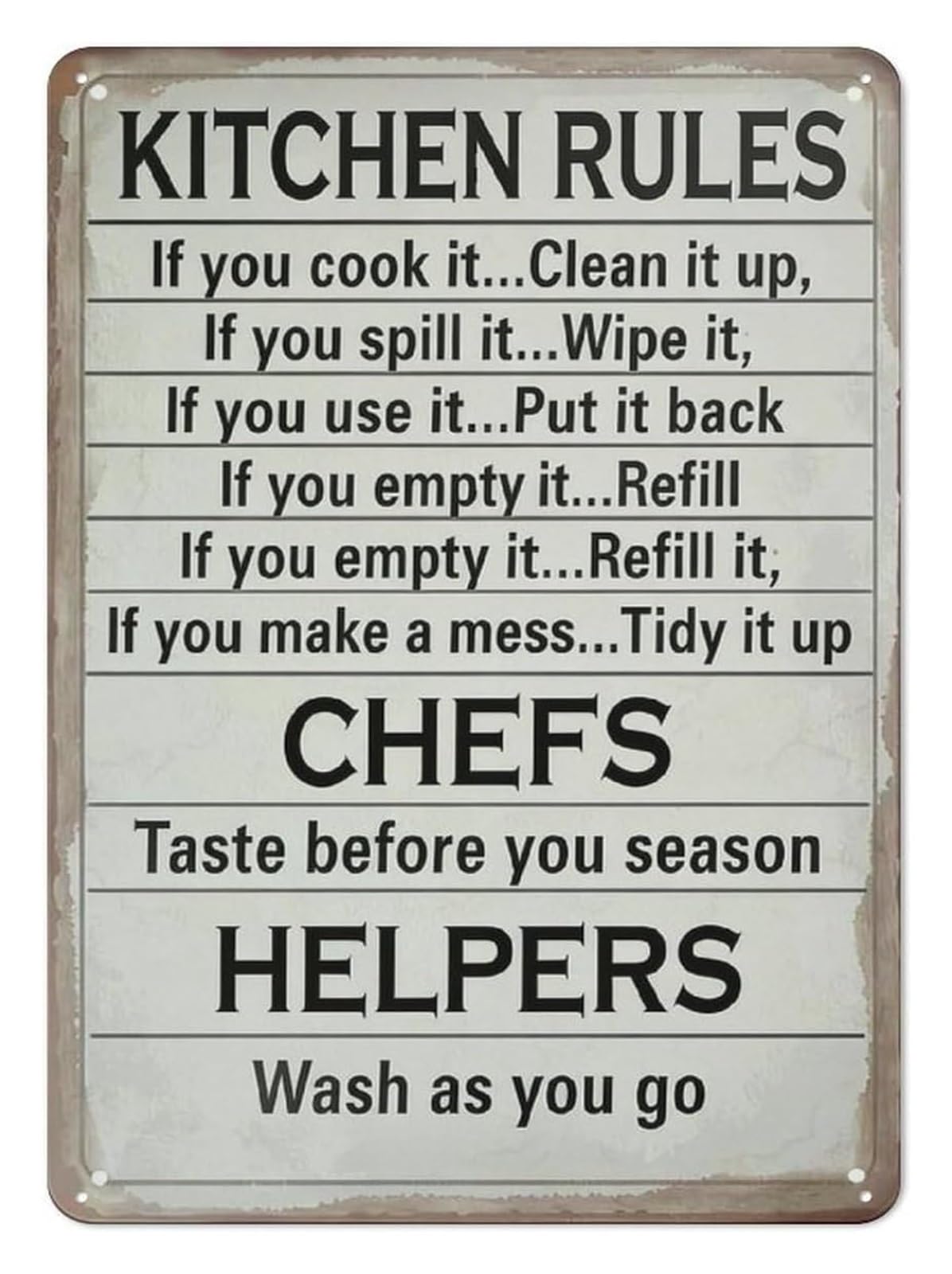 ICYJRFHLTF Professional Kitchen Sign Metal Tin Plaque with Rules Vintage Culinary Wall-Art for Chef Restaurant Staff Home Kitchen Rustic Decor 8 X 12 Inch