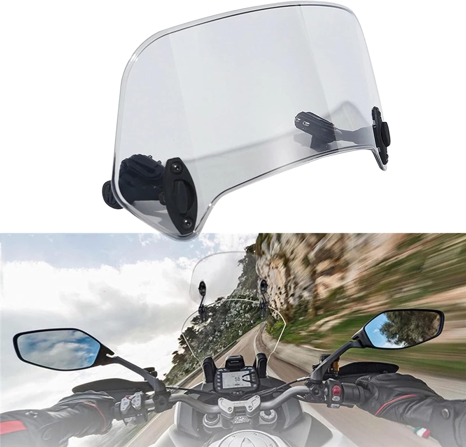 Universal Motorcycle Windshield Extension Adjustable Spoiler Windscreen Extender for Kawasaki Yamaha Harley Suzuki Buell Triumph Ducati Aprilia(210mm Smoke)