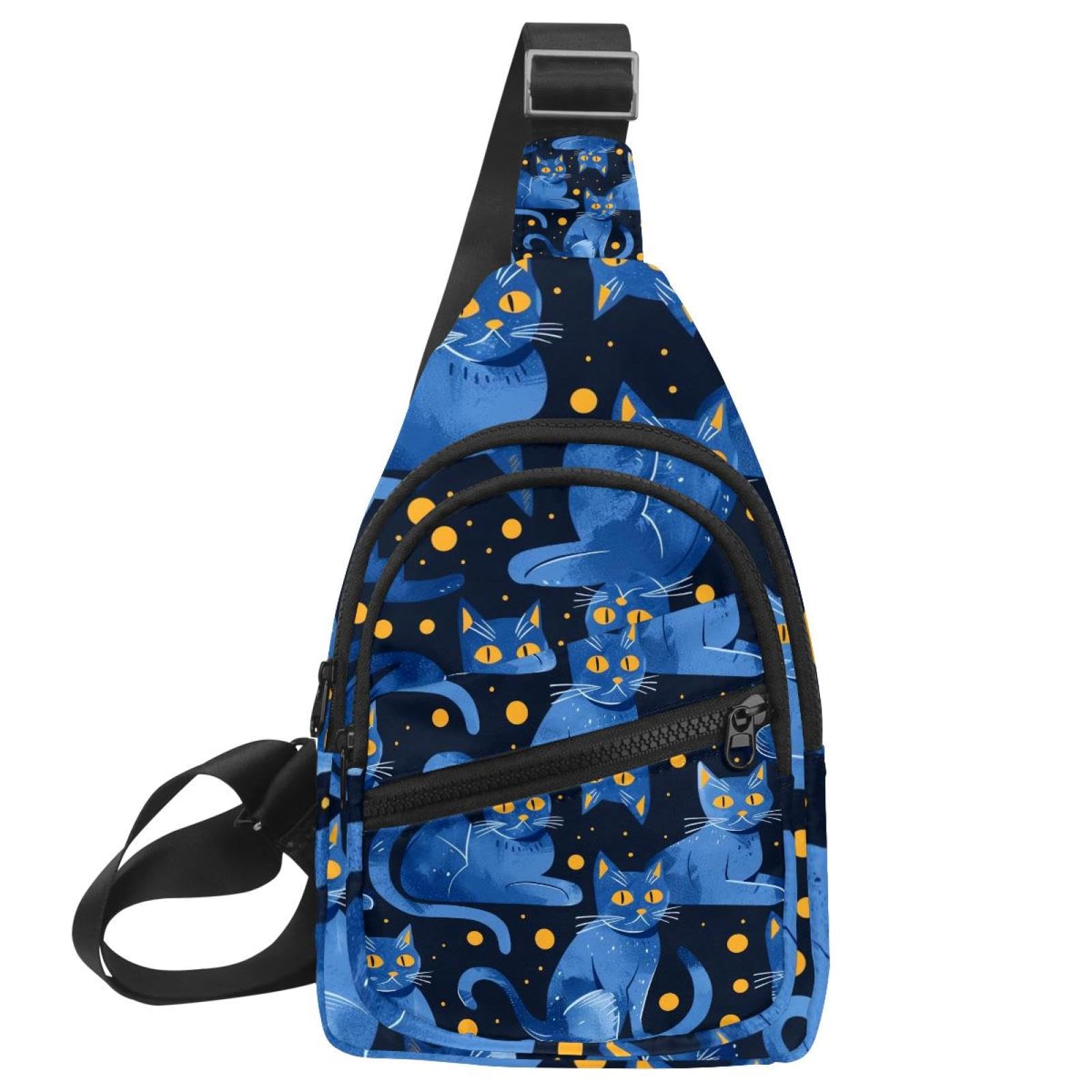 etoenbrc Crossbody Sling Backpack Sling Bag for Women Men, Yellow-eyed Cat Crossbody Fanny Packs Chest Bag with Adjustable Strap for Workout Running
